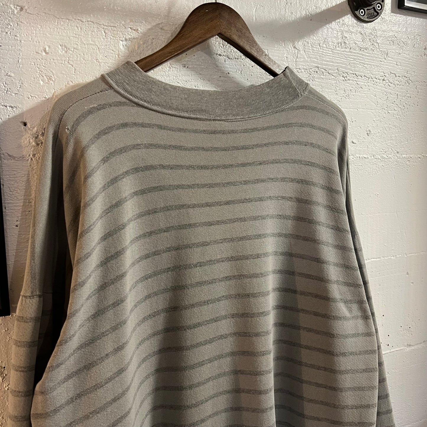 Vintage Distressed Disney Donald Duck Striped Mock Neck Crewneck Sweatshirt - Size XL/XXL - Made In USA - Grey/Multi