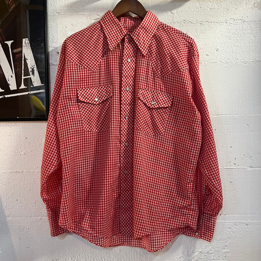 True Vintage 1970's Montgomery Ward Western Wear Gingham Plaid Pearl Snap Western Shirt - Size XL (17-17.5) - Made In USA