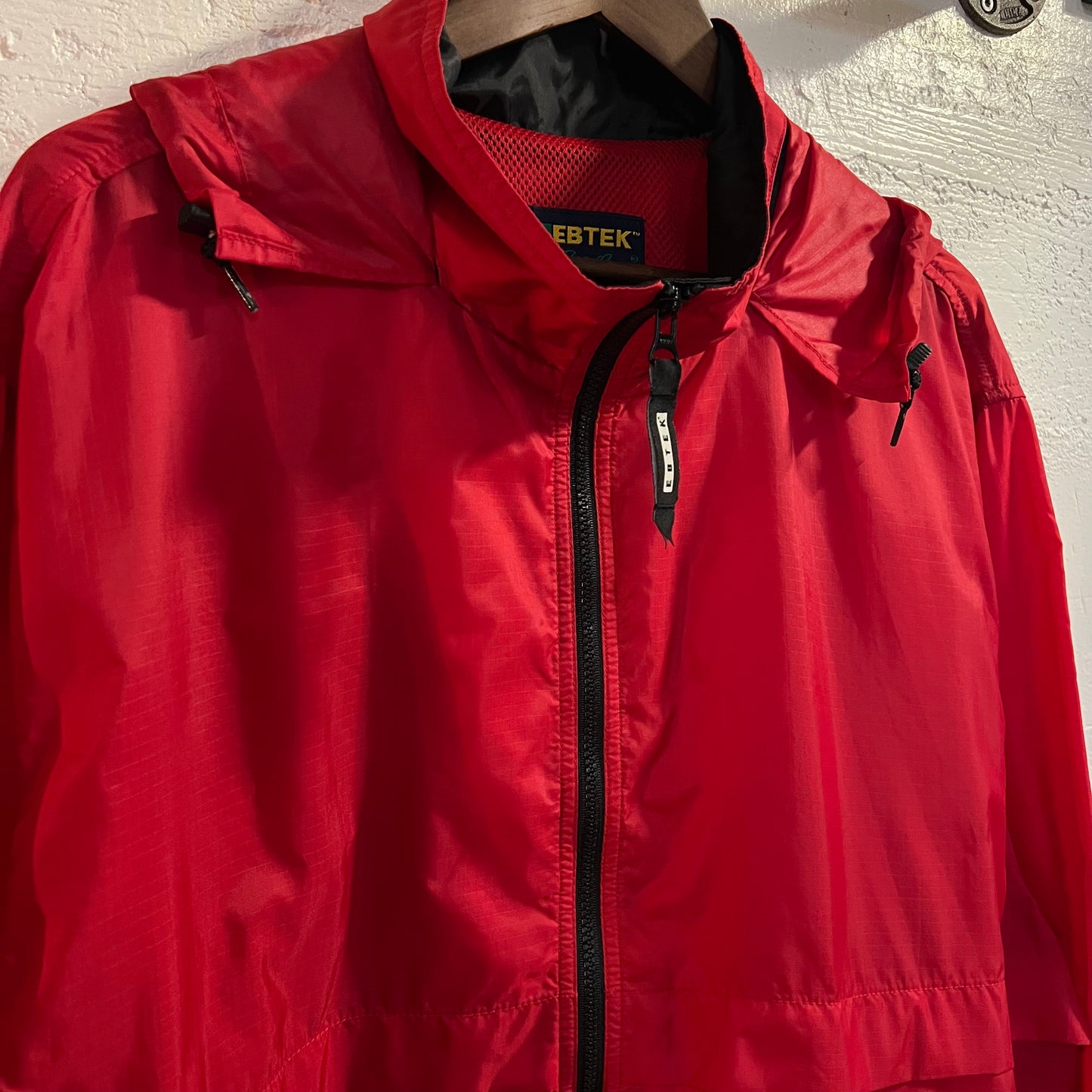 Vintage 90's Eddie Bauer Ebtek Nylon Hooded Windbreaker Jacket - Size Large - Red/Black