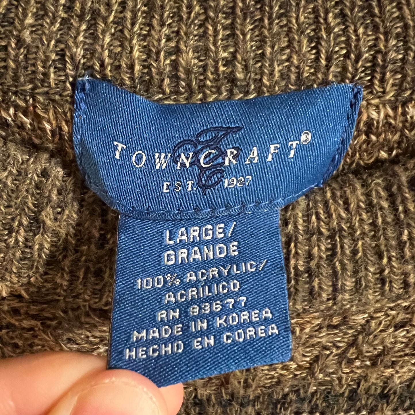 Vintage 90’s Towncraft Jacquard Knit Basket Weaved Stitched Sweater - Size Large - Brown/Earth Toned