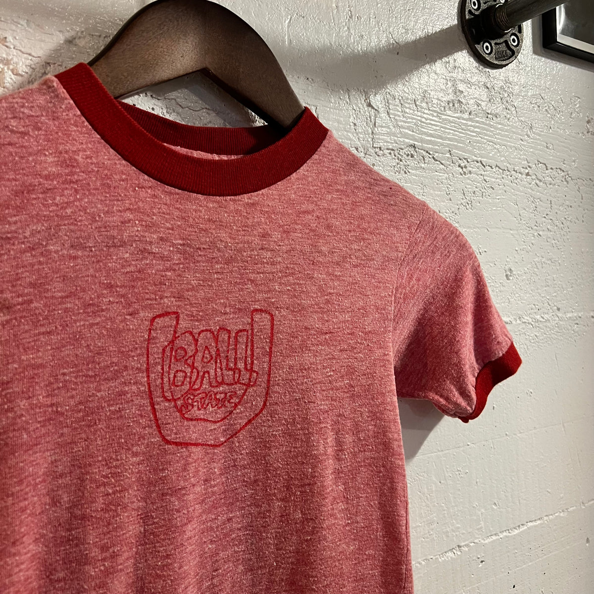 Vintage 80’s Champion Ball State University Single Stitch Ringer Baby T-Shirt - Size Youth Medium - Made In USA - Red