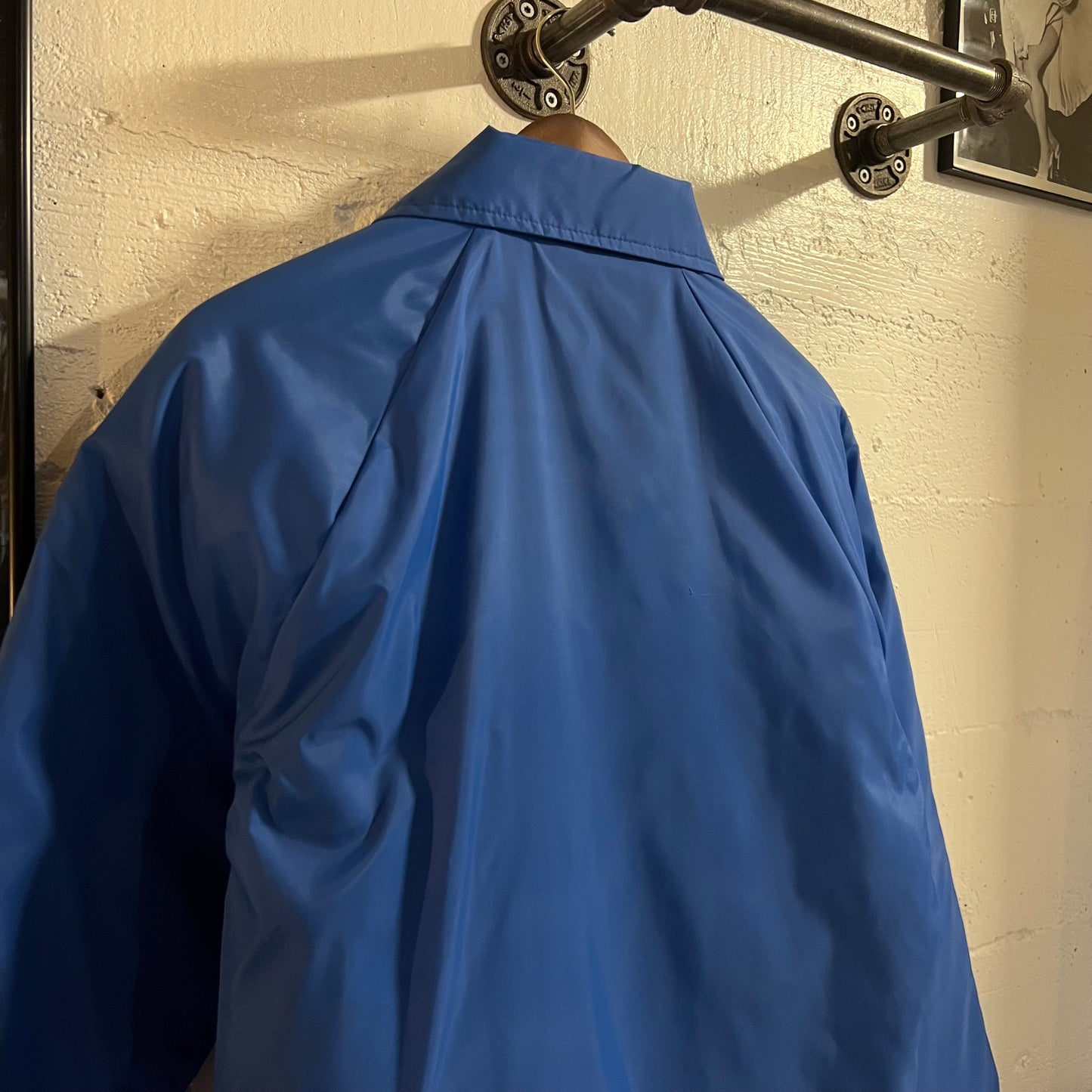 Vintage 80's Fleece Lined Quilted Nylon Coaches Jacket - Size Large - Blue - Made In USA
