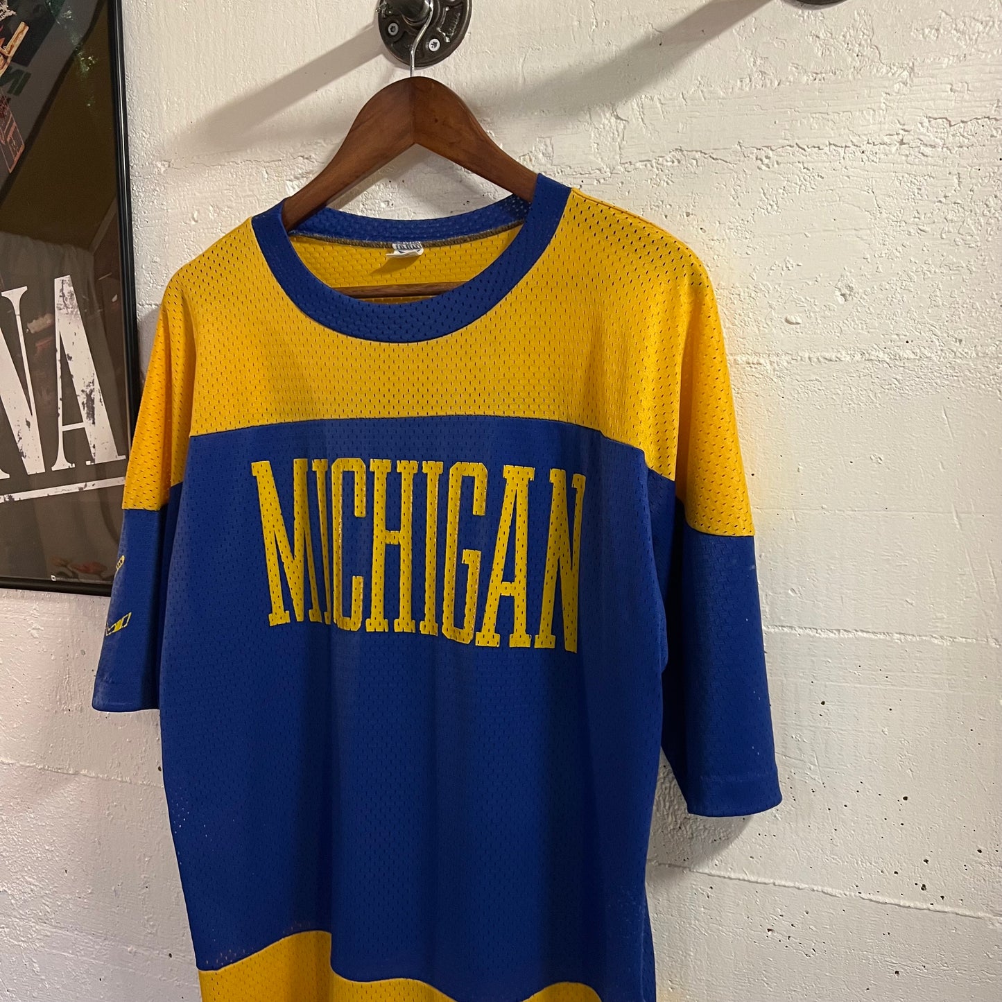 True Vintage 1970's Artex University of Michigan Hockey Jersey - Size XL - Made In USA - Blue/Yellow