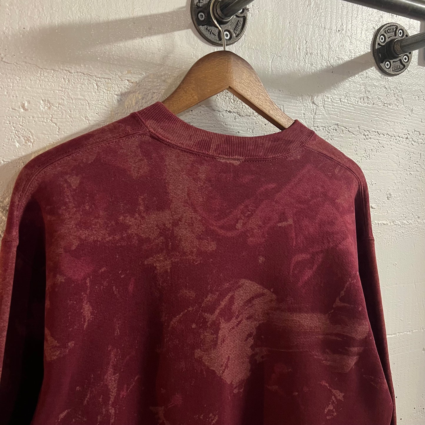 Vintage 90’s Davis County High School Mustangs Acid Washed Puff Print Crewneck Sweatshirt - Size Large - Made In USA - Maroon/Yellow