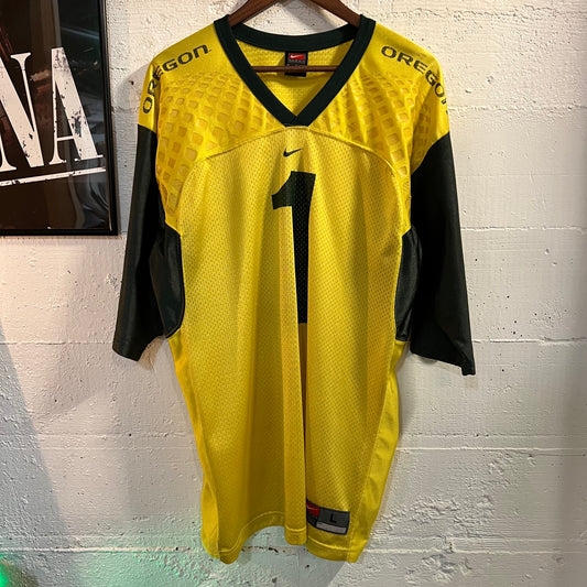 Y2K Nike University Of Oregon Ducks ‘#1’ Mesh Football Jersey - Size Large - Yellow/Green