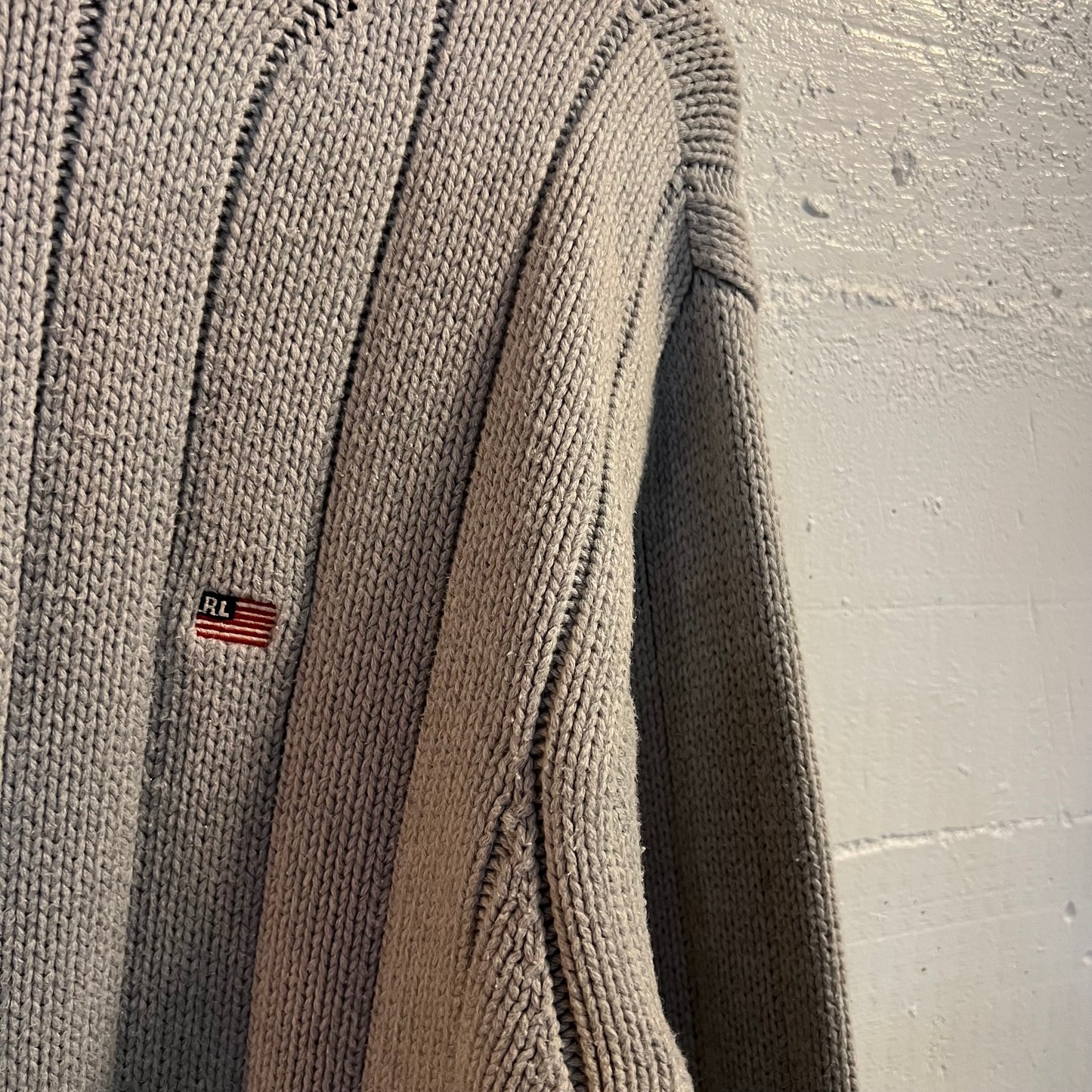 Vintage 90's Polo Jeans Co. Ralph Lauren Flag Knit Quarter Zip Sweater - Size Large - 100% Cotton