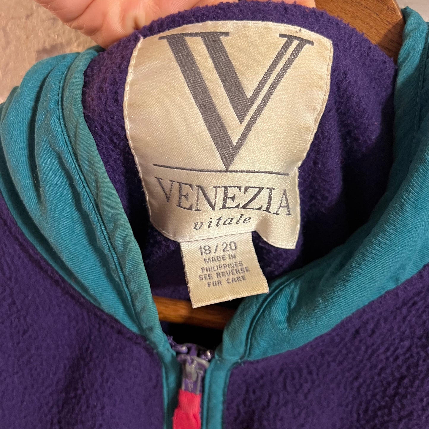 Vintage Venezia Vitale Zip Up Fleece Jacket - Size XL - Purple/Teal/Pink
