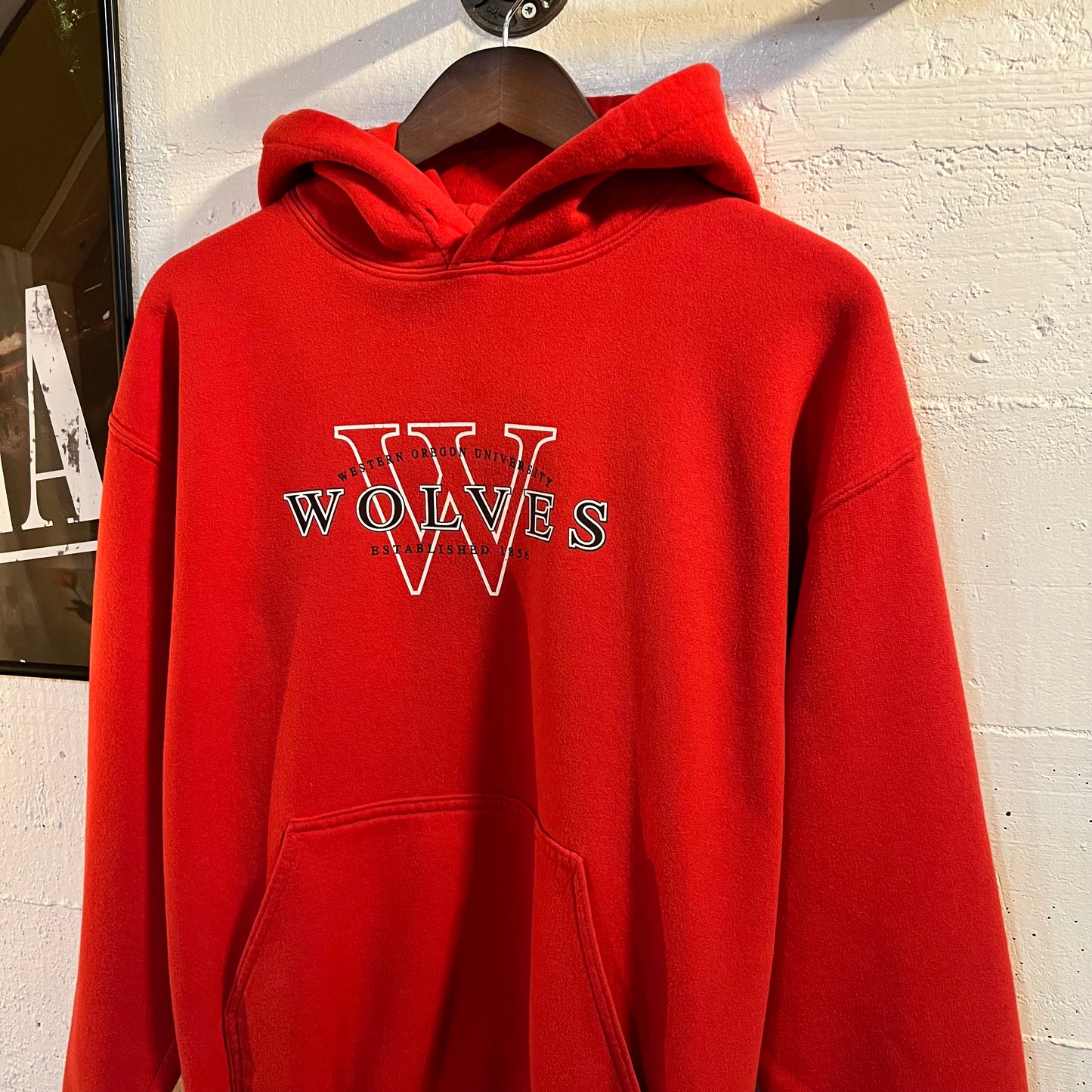 Vintage Western Oregon University Wolves Hoodie Sweatshirt - Size Medium - Red