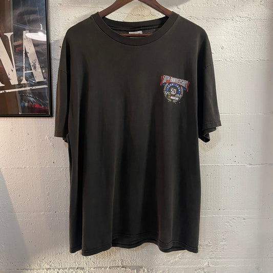 Vintage 1998 50th Anniversary Of NASCAR Graphic T-Shirt - Size Large - Faded Black/Multi