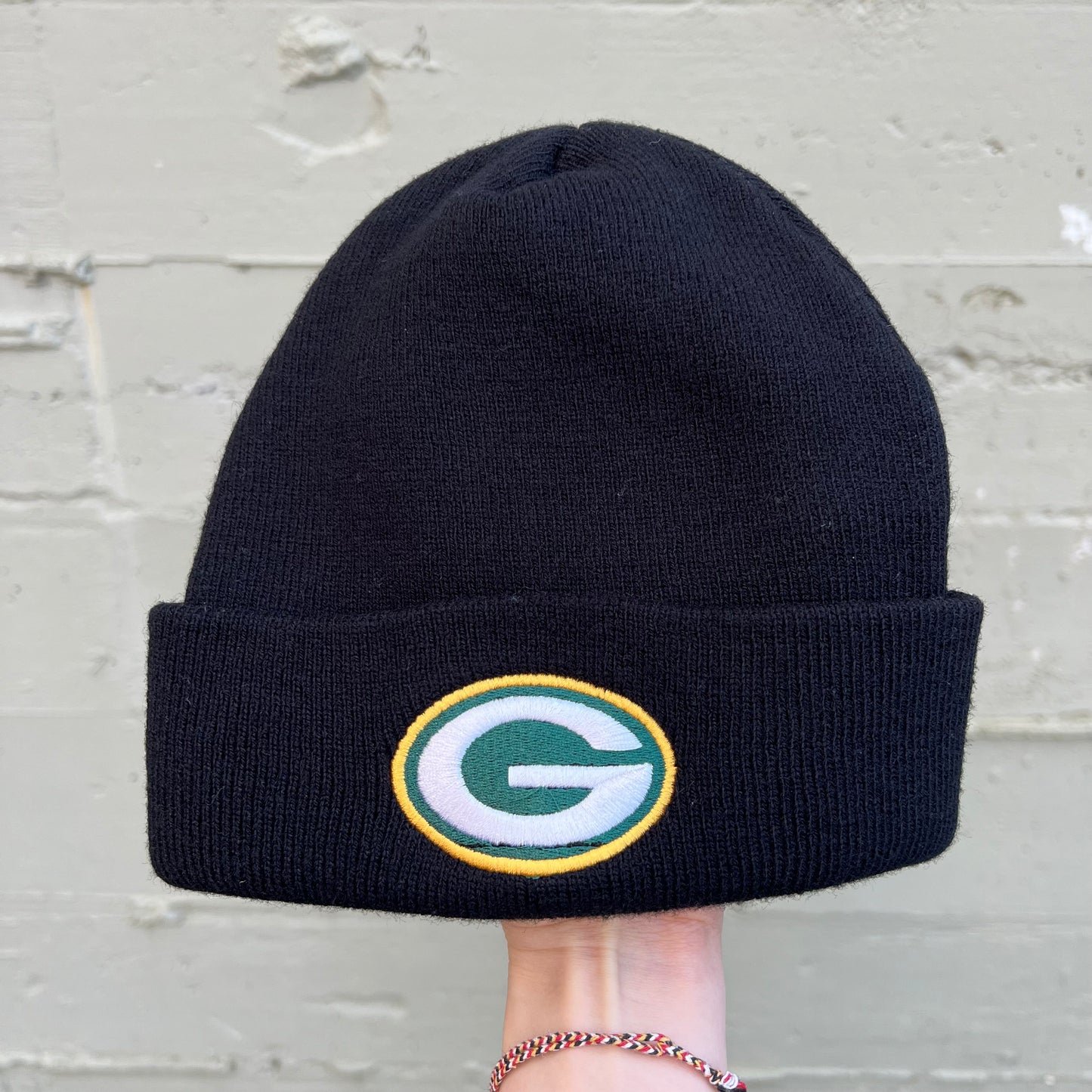 Vintage 90's Green Bay Packers Embroidered 'G' Logo Watch Cap Style Cuff Beanie - O/S - Black/Green/Yellow