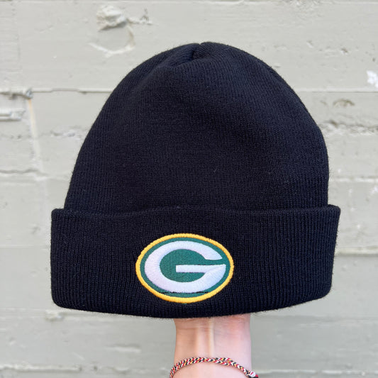 Vintage 90's Green Bay Packers Embroidered 'G' Logo Watch Cap Style Cuff Beanie - O/S - Black/Green/Yellow