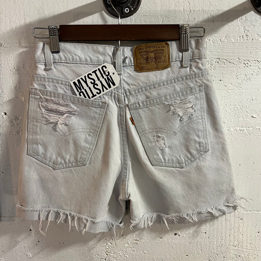 Vintage 90's Levi's Orange Tab 550 Student Faded Light Wash Distressed Denim Shorts - Size 27" - Made In USA - 100% Cotton