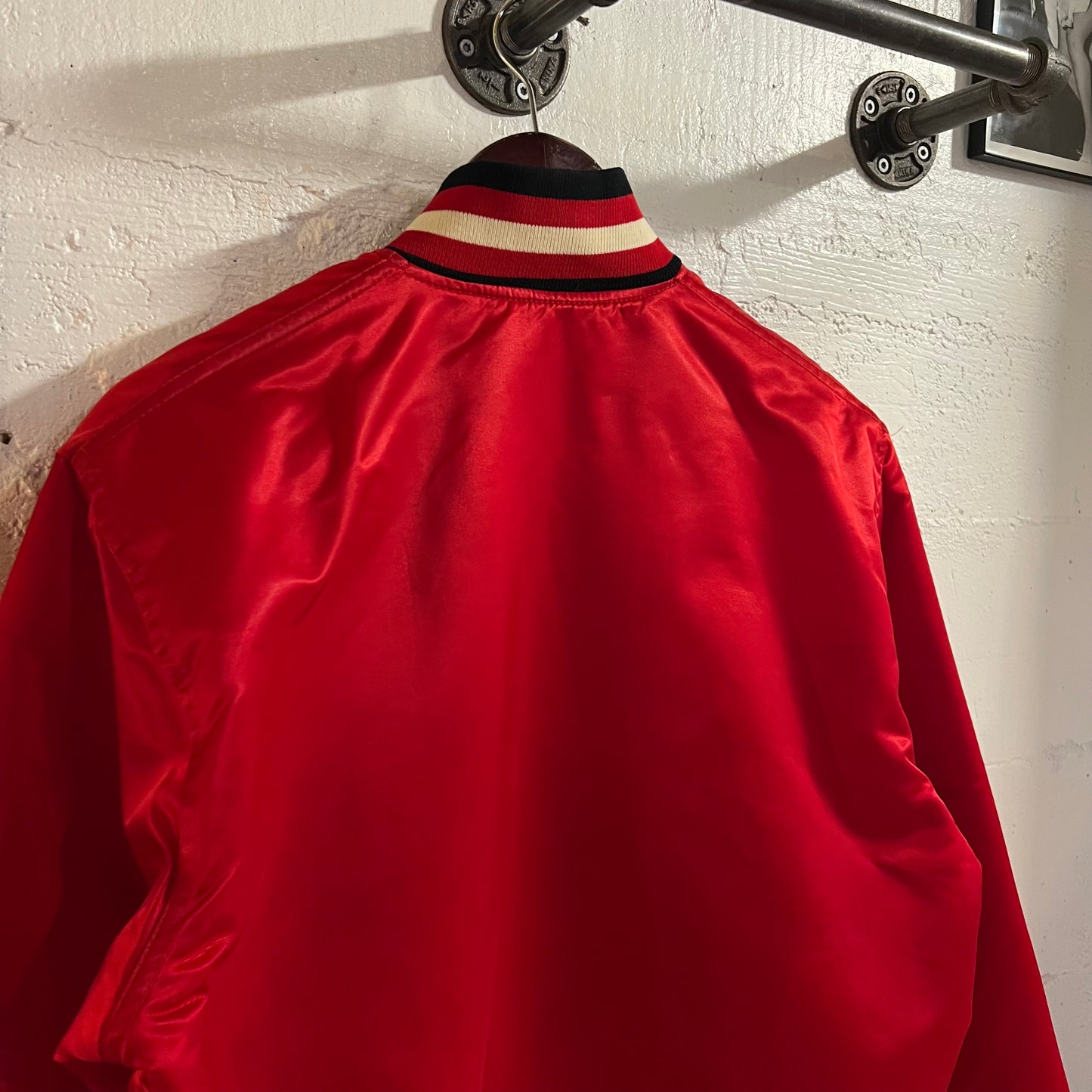 Vintage 1980's Starter Chicago Blackhawks Satin Bomber Jacket - Size Medium - Made In USA - Red/Black