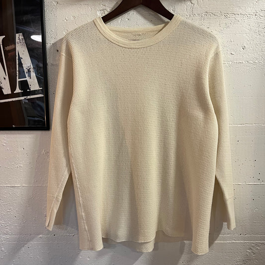 Vintage Waffle Knit Thermal Long Sleeve T-Shirt - Size Medium/Large - Off White