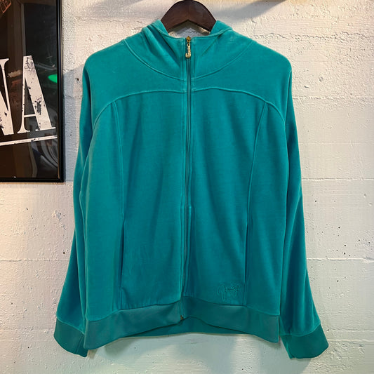 Vintage Y2K Juicy Couture Velvet Zip-Up Hoodie Sweatshirt - Size Large - Aqua Blue