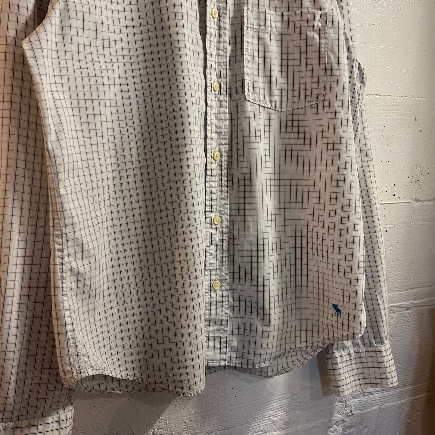 Vintage 2000’s Abercrombie & Fitch Windowpane Plaid Muscle Button Down Long Sleeve Shirt - Size Large - White/Blue