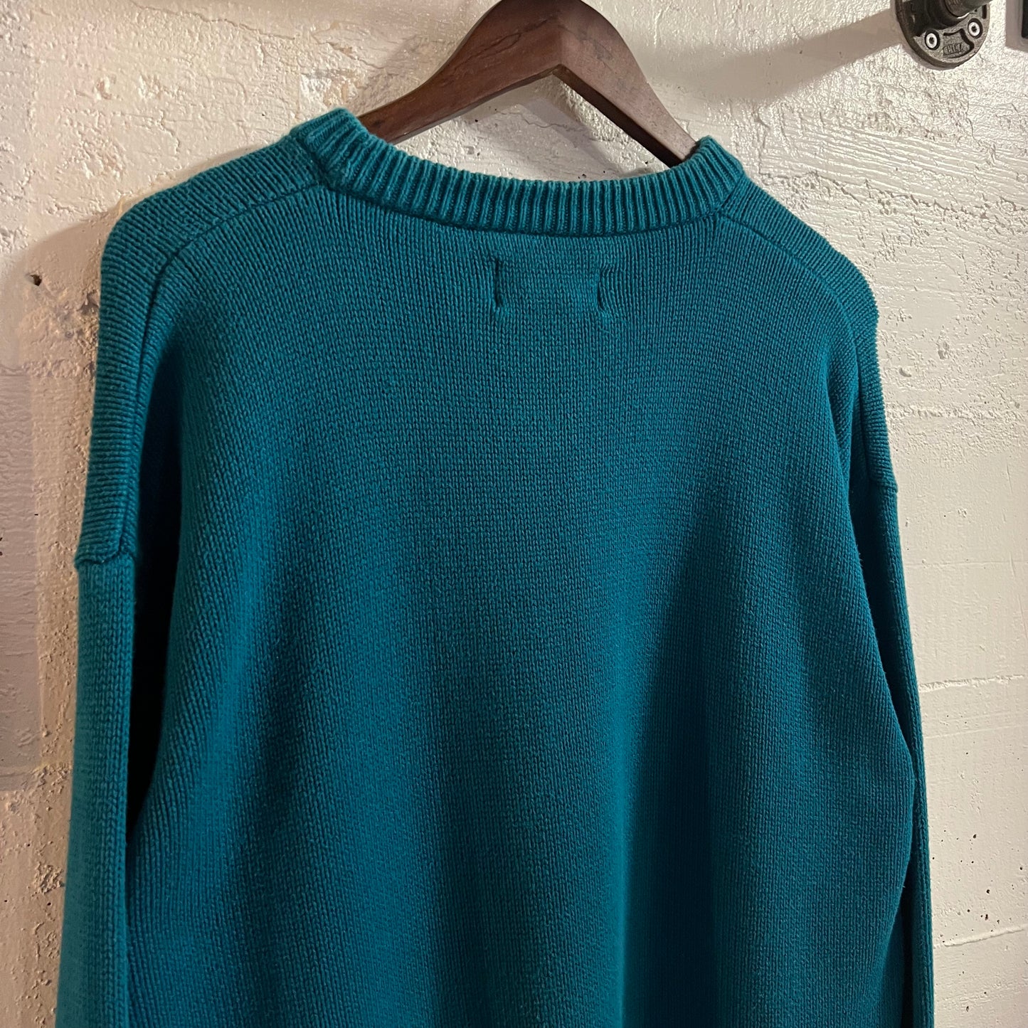 Vintage 90's Eddie Bauer Knit Cotton Crewneck Sweater - Size Large - 100% Cotton - Teal