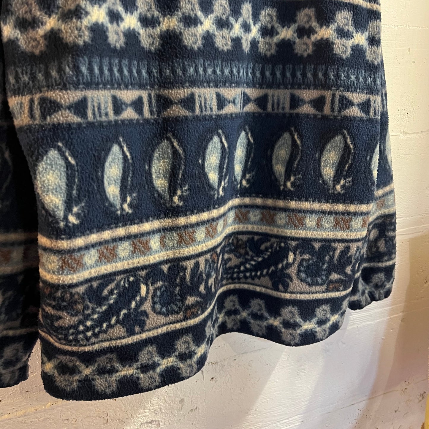 Vintage 90's Abstract All Over Pattern Half Zip Pullover Fleece Jacket - Size Medium - Blue/Navy/Gray