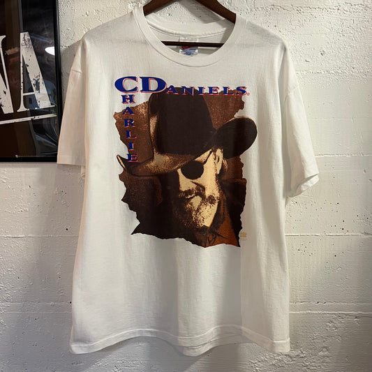 Vintage 1993 Charlie Daniels Band Tour Single Stitch T-Shirt - Size XL - Made In USA - White/Multicolor