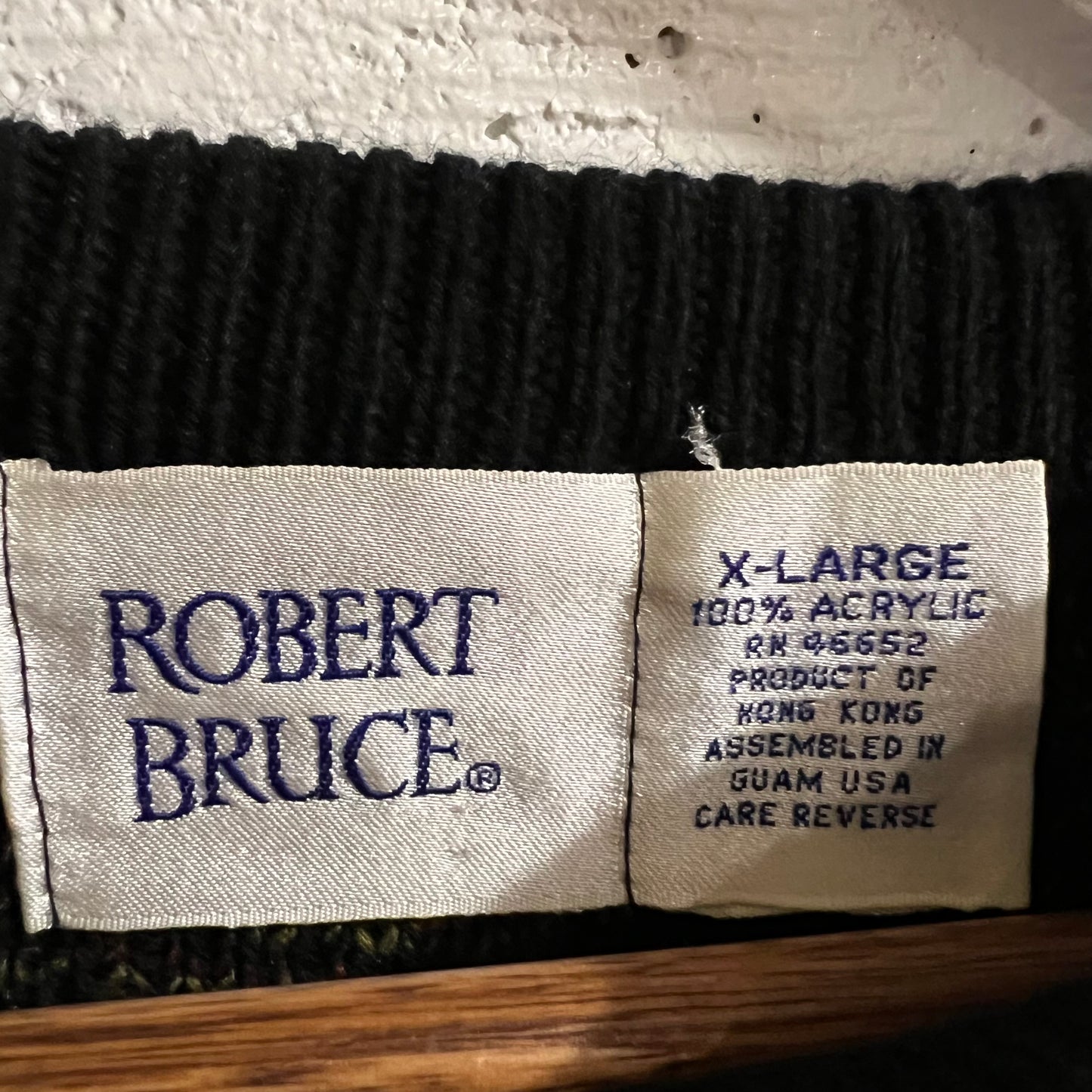 Vintage 90’s Robert Bruce Geometric Patterned Knitted Sweater - Size XL - Made In USA - Black/Red/Olive Green