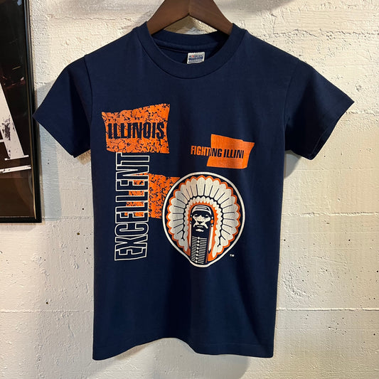 Vintage 80’s University Of Illinois Single Stitch Baby T-Shirt - Size Youth Medium - Made In USA - Navy/Orange/White
