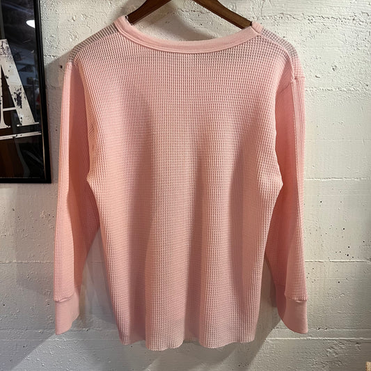 Vintage Pink Waffle Knit Thermal Shirt - Size 44/46 (XL) - Made In USA - Pink