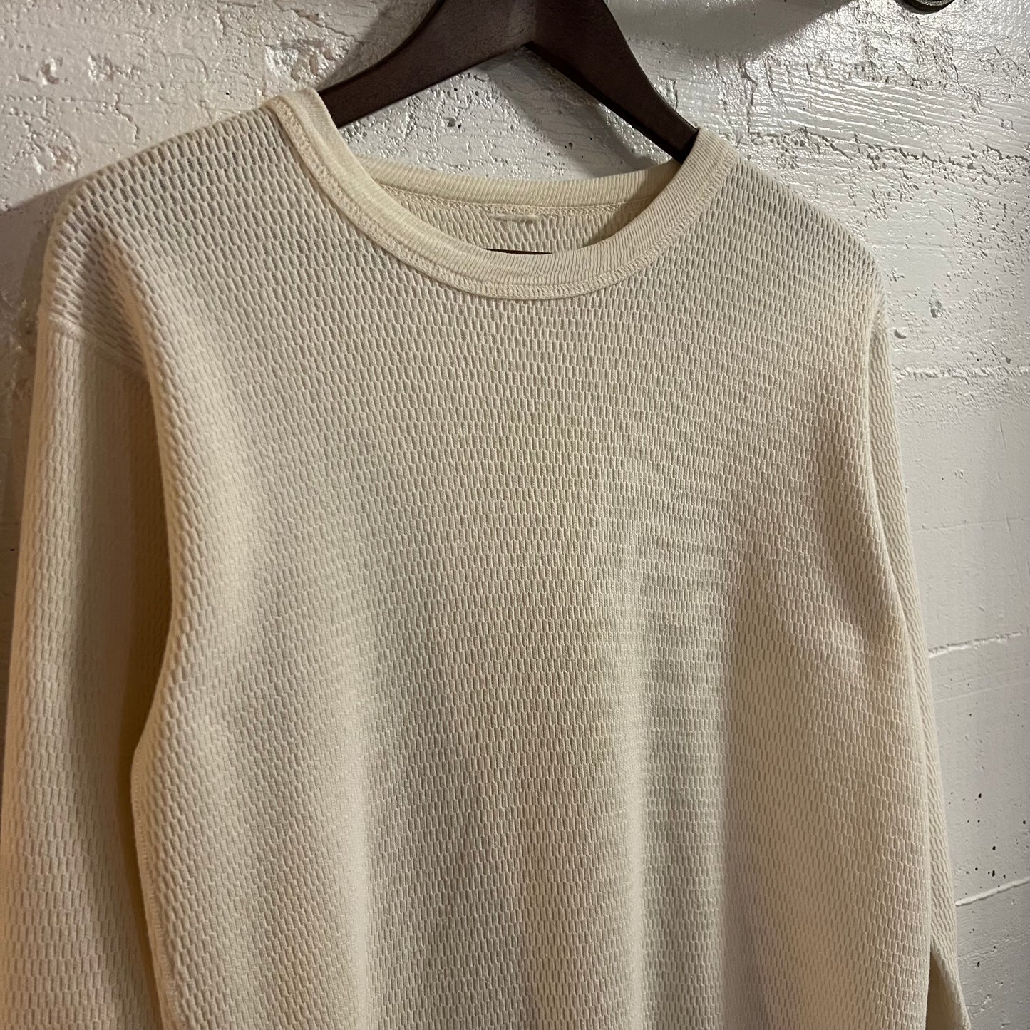 Vintage Waffle Knit Thermal Long Sleeve T-Shirt - Size Medium/Large - Off White