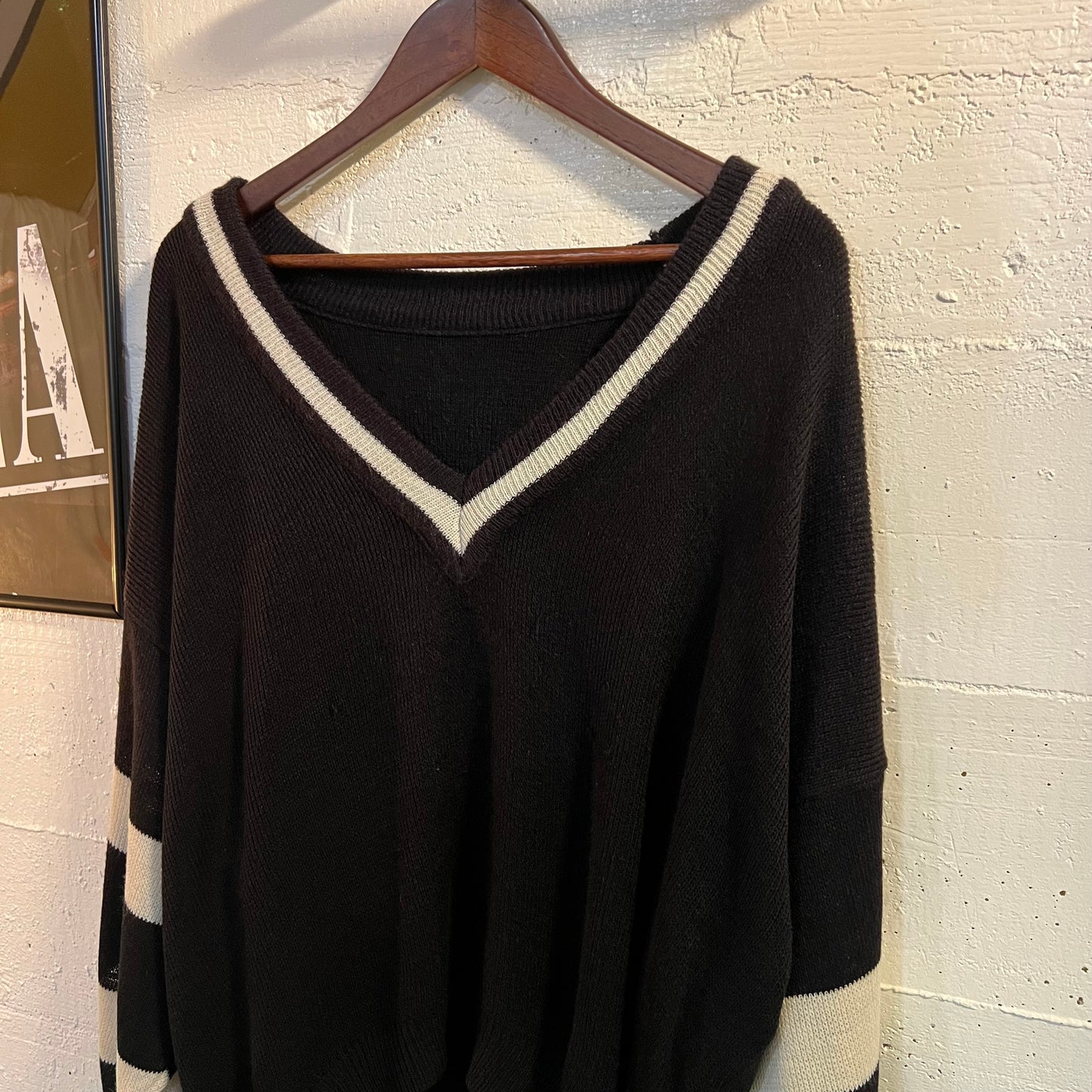 Vintage V-Neck Union Made Knit Acrylic Cheerleader Style Sweater - Size Large - Union Made In USA