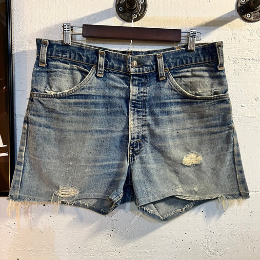 Vintage 70's Distressed Levi's Orange Tab Re-Worked Cut Off Denim Shorts - Size 33 - Light Wash - Made In USA