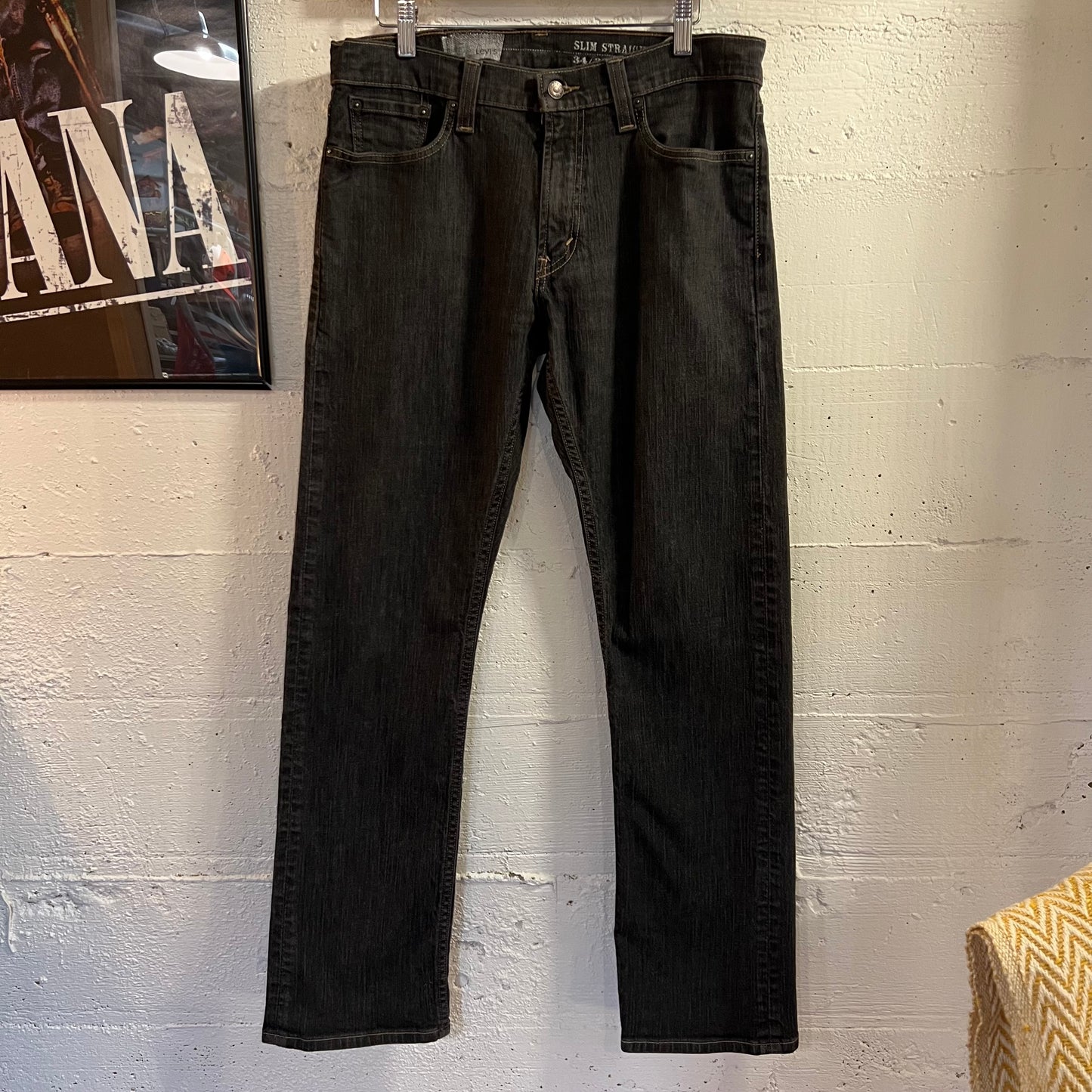 2000's Levi's 514 Slim Straight Dark Wash Denim Jeans - Size 33"/31" - Made In Mexico - Dark Wash Denim