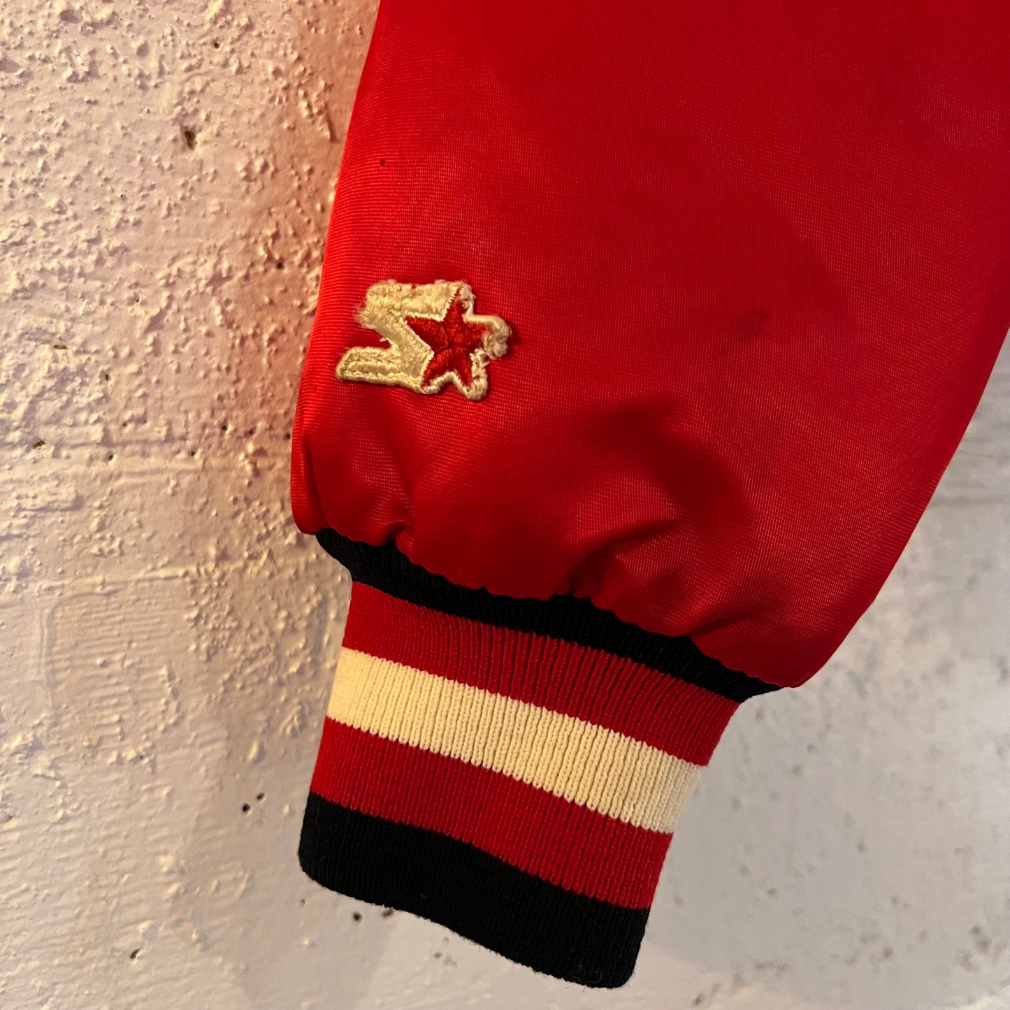 Vintage 1980's Starter Chicago Blackhawks Satin Bomber Jacket - Size Medium - Made In USA - Red/Black