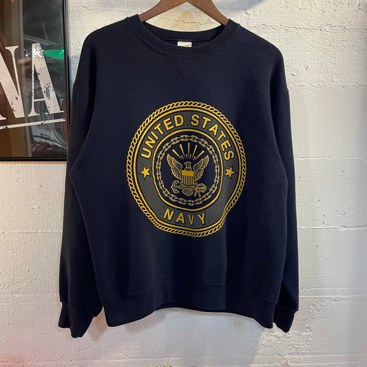 Vintage 90's U.S. Navy Emblem Reflective Crewneck Sweatshirt - Size Medium - Made In USA - Navy