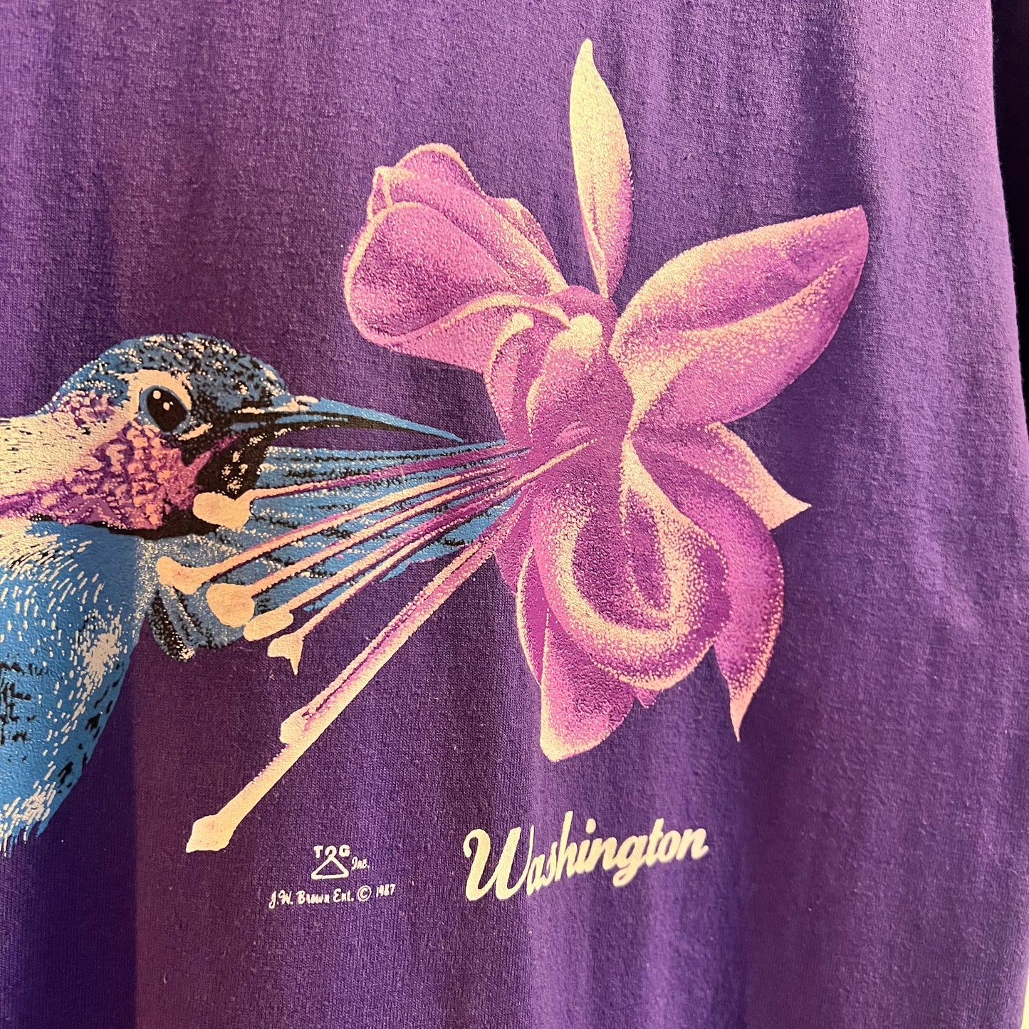 Vintage 80’s Hummingbird Washington Single Stitch T-Shirt - Size Large - Made In USA - Purple