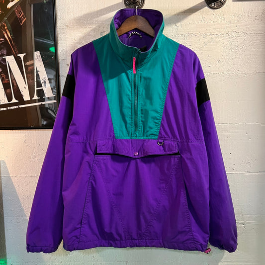 Vintage 80's Helly Hansen Color-Blocked Anorak Windbreaker Jacket - Size Medium - Purple/Teal/Pink