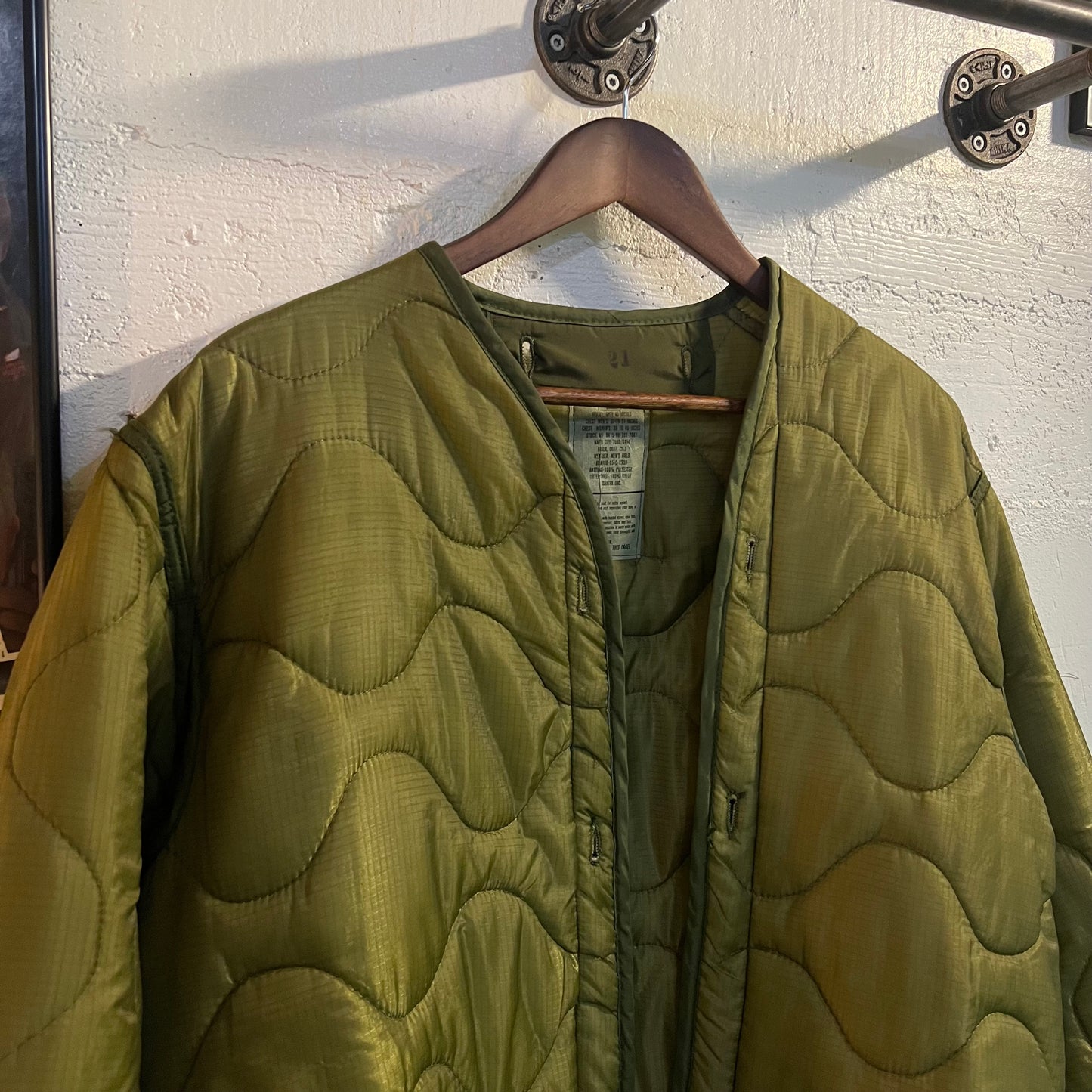 Vintage 80's U.S. Military Issue Quilted Liner Coat - Size Small - Made In USA - Olive Drab