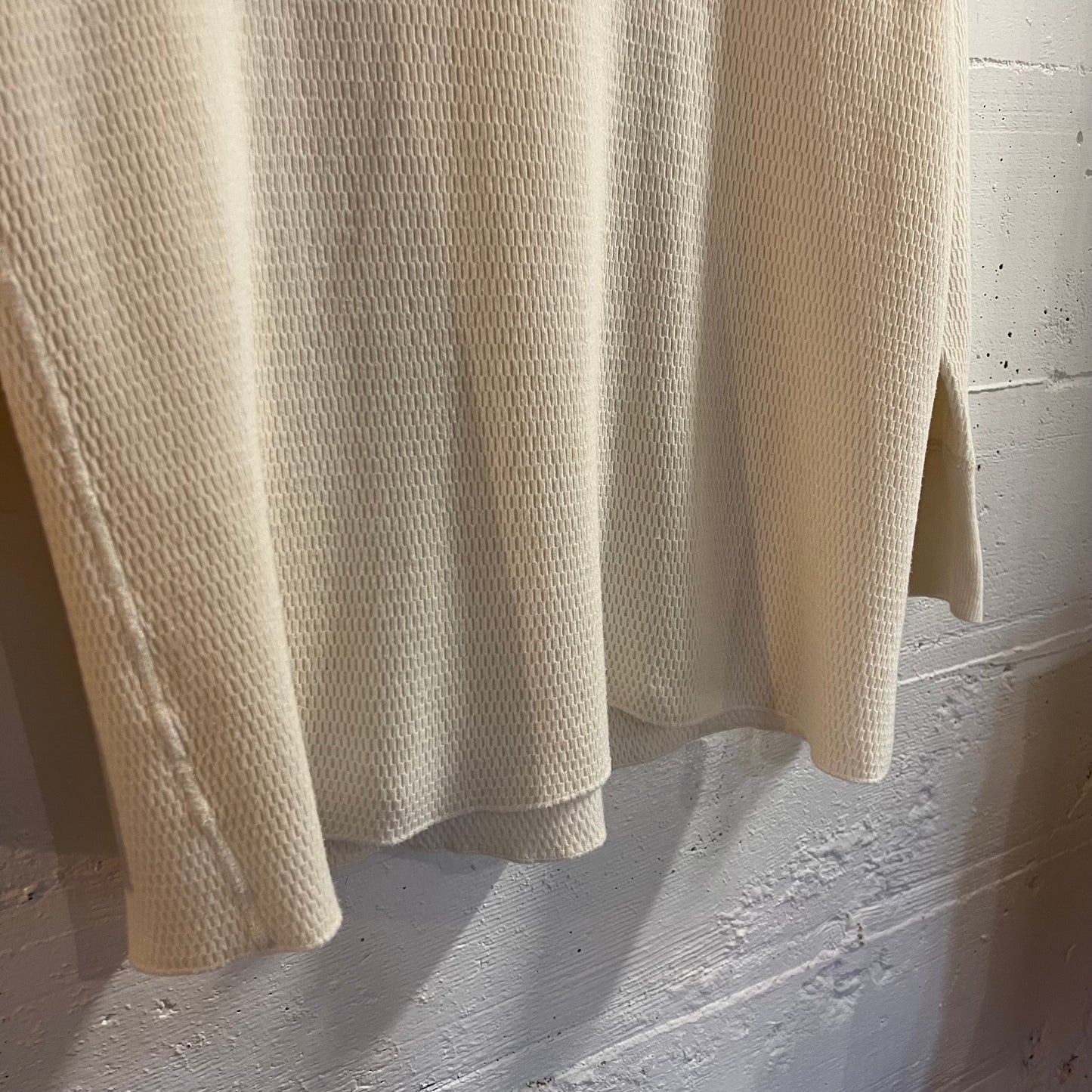 Vintage Waffle Knit Thermal Long Sleeve T-Shirt - Size Medium/Large - Off White