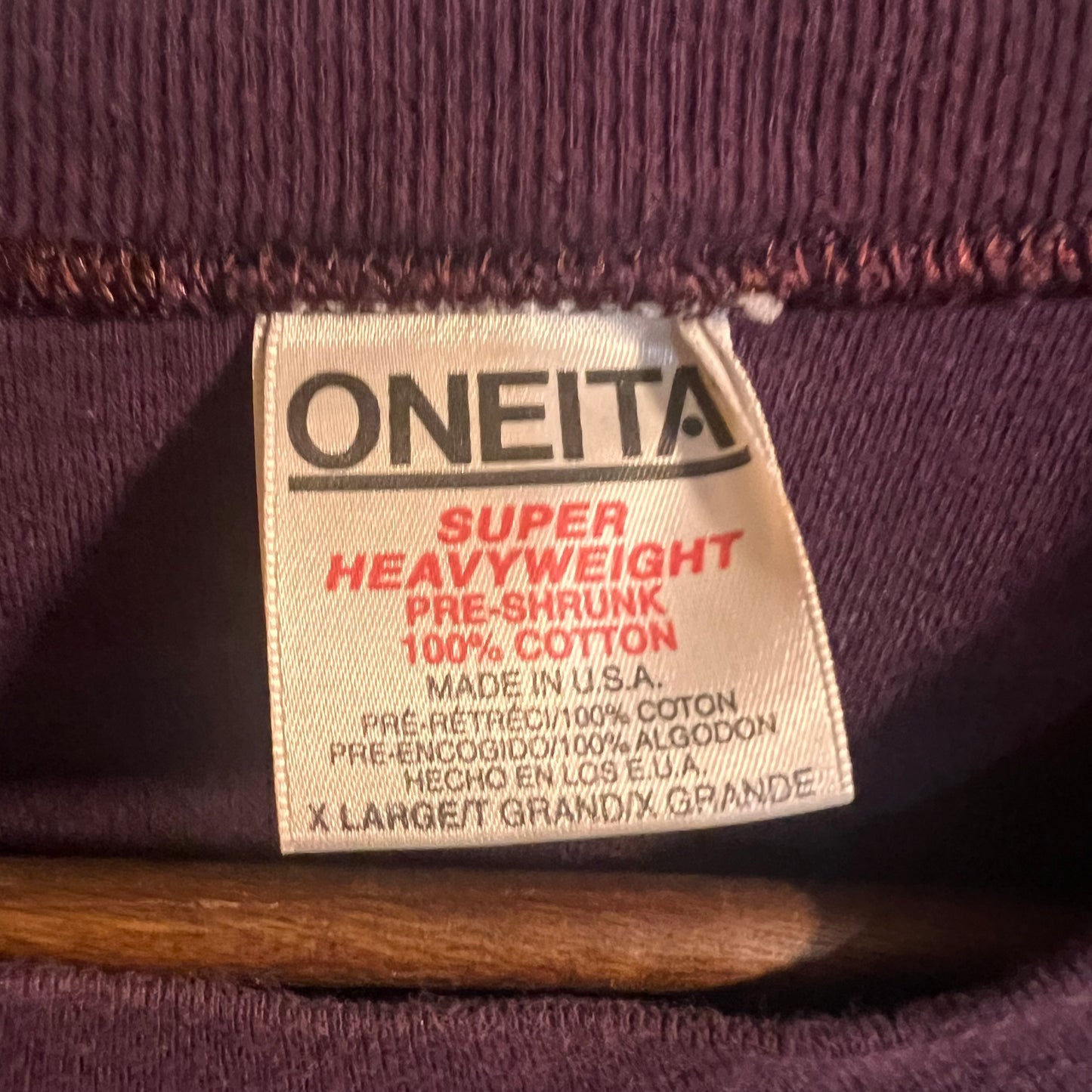 Vintage 90's Oneita Heavyweight Cotton Waffle Weave Youth Soccer Single Stitch T-Shirt - Size XL - Made In USA - Single Stitch - Eggplant