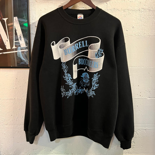 Vintage 1990's Burrell Buccaneers Collegiate Crewneck Sweatshirt - Size Large - Made In USA - Black/Blue