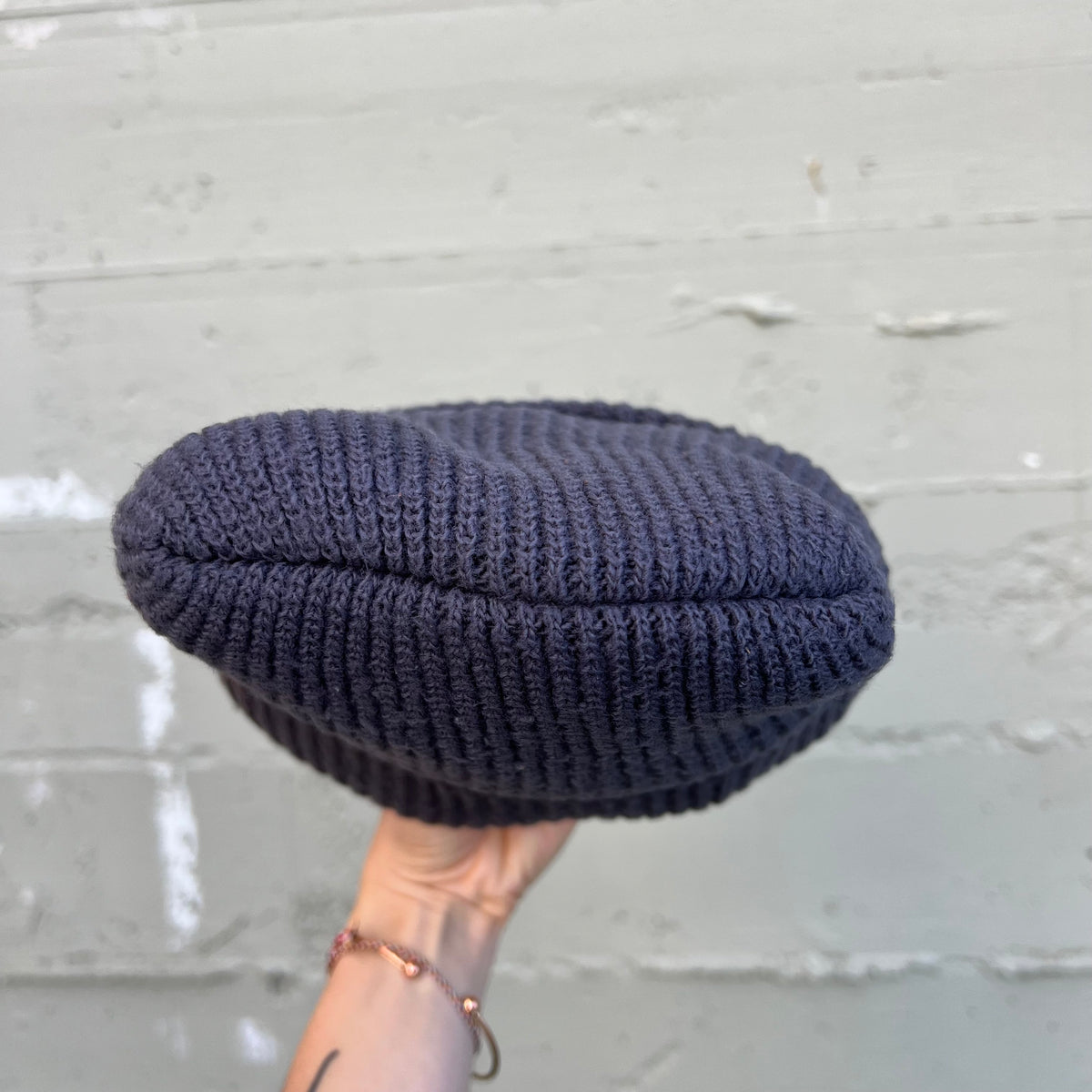 Vintage Ribbed Knitted Cuffed Beanie - O/S - Dark Grey