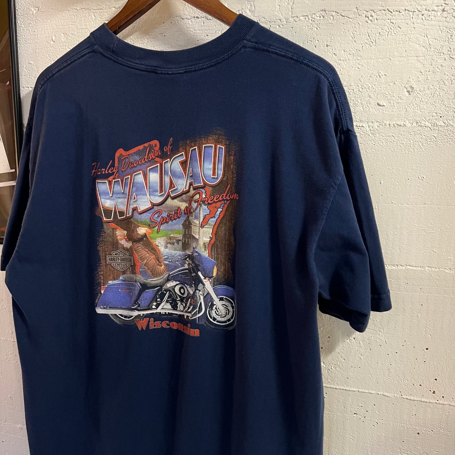 2008 Harley Davidson Wausau, Wisconsin Graphic T-Shirt - Size XL - Navy/Multi