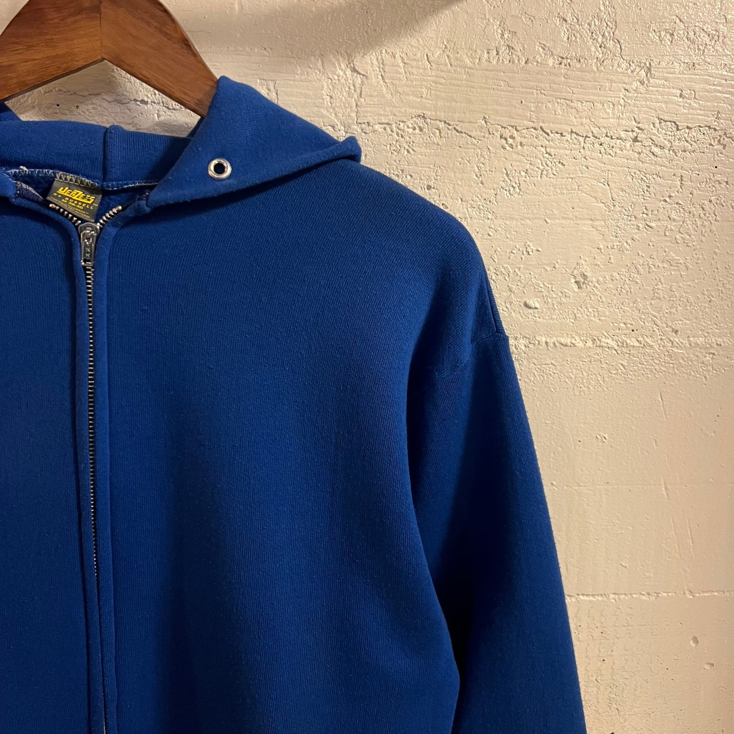 Vintage 1980's Jerzees 50/50 Blend Zip Up Hoodie Sweatshirt - Size Medium - Made In USA - Royal Blue