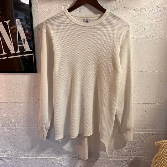 True Vintage 1970's J.E. Morgan Arctex Waffle Knit Thermal Long Sleeve Shirt - Size Large - Made In USA - White