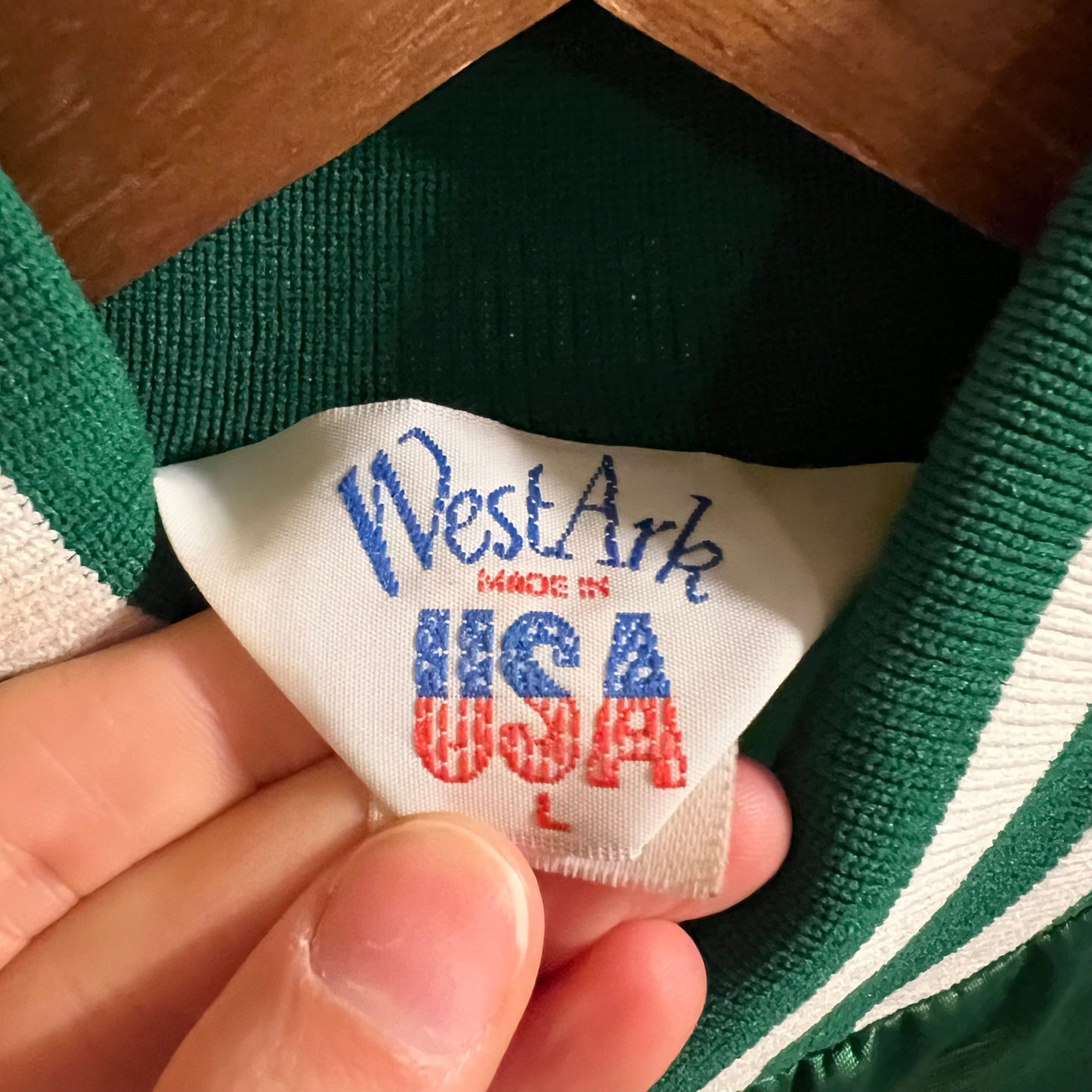Vintage Westark Longview County Fair Satin Bomber Jacket - Size Large - Made In USA - Kelly Green/White