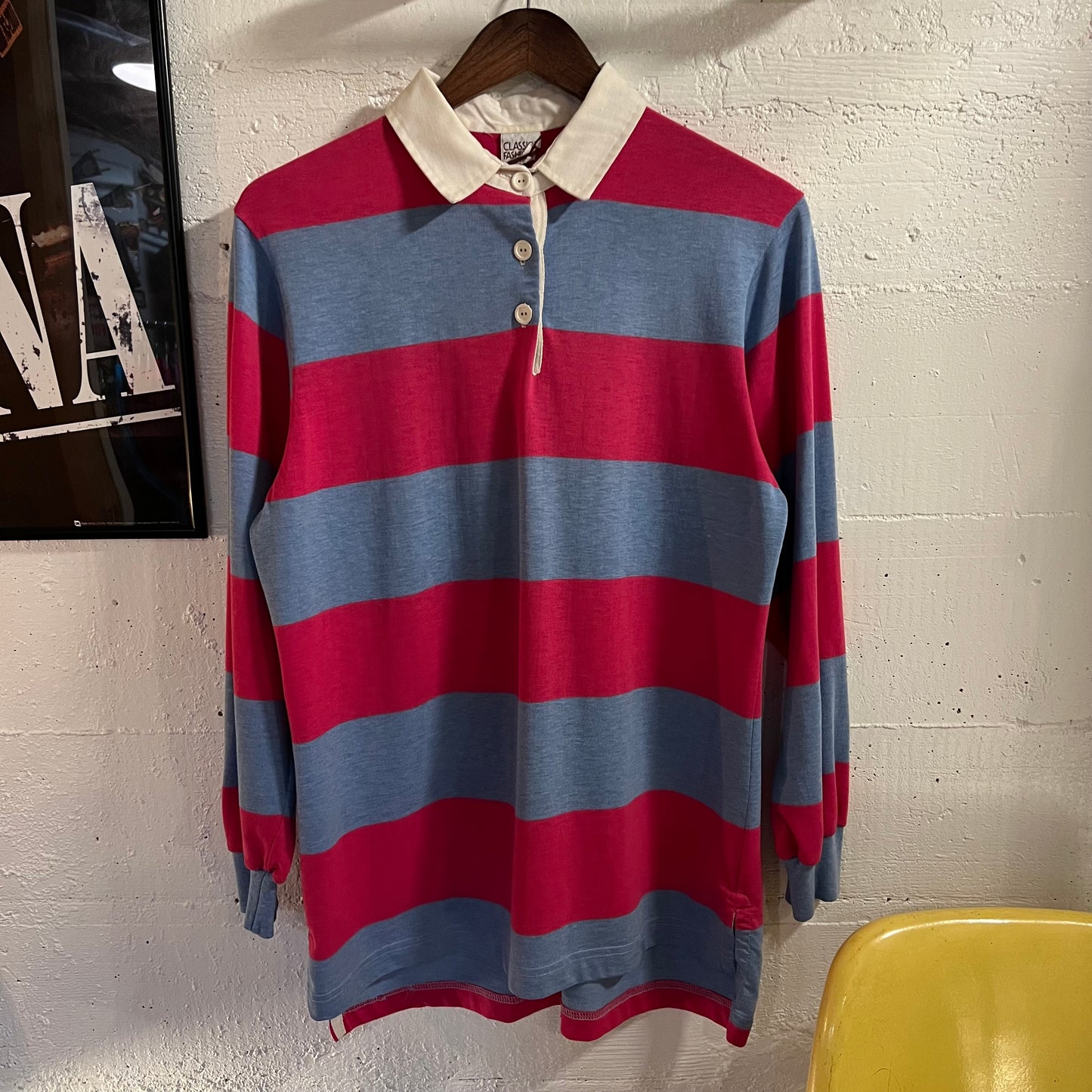 Vintage 90’s Classic Fashion Rugby Style Long Sleeve Striped Shirt - Size Medium - Made In USA - Pink/Blue/White