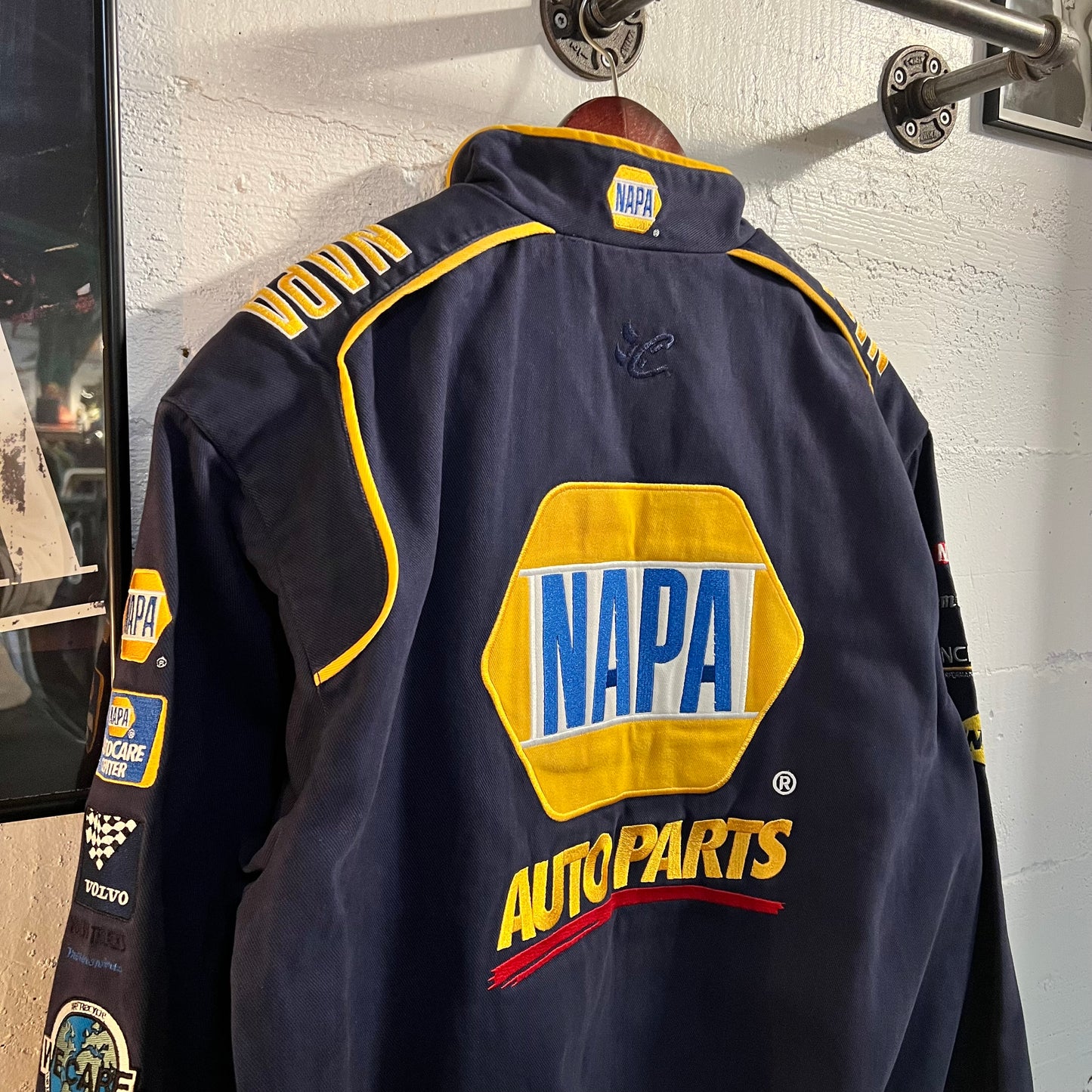 Vintage Chase Authentics Nascar Napa Racing 'Michael Waltrip' Embroidered Jacket - Size Large - Navy/Gold