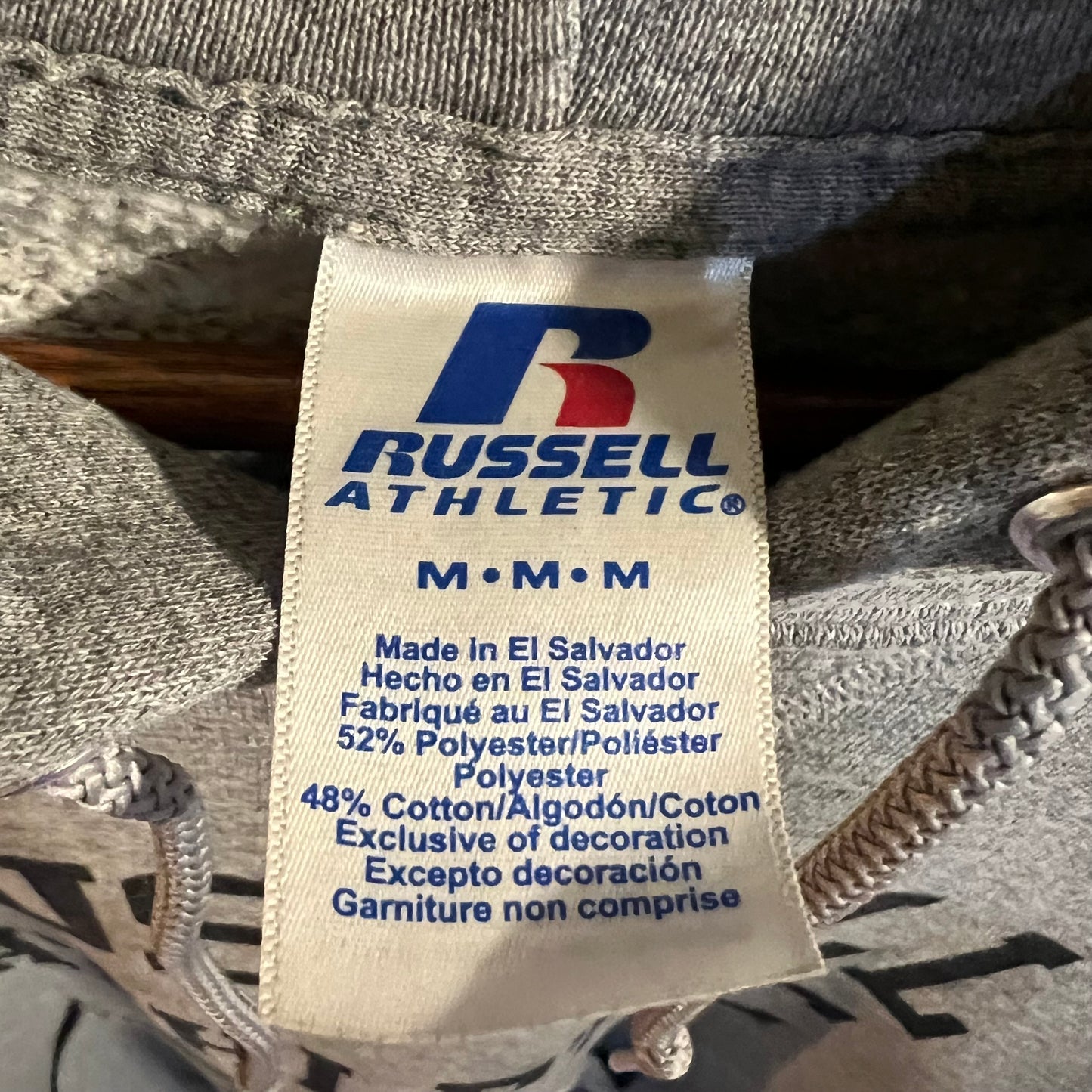 Vintage Russell Athletic Hooded Sweatshirt - Size Medium - Heather Grey/Black