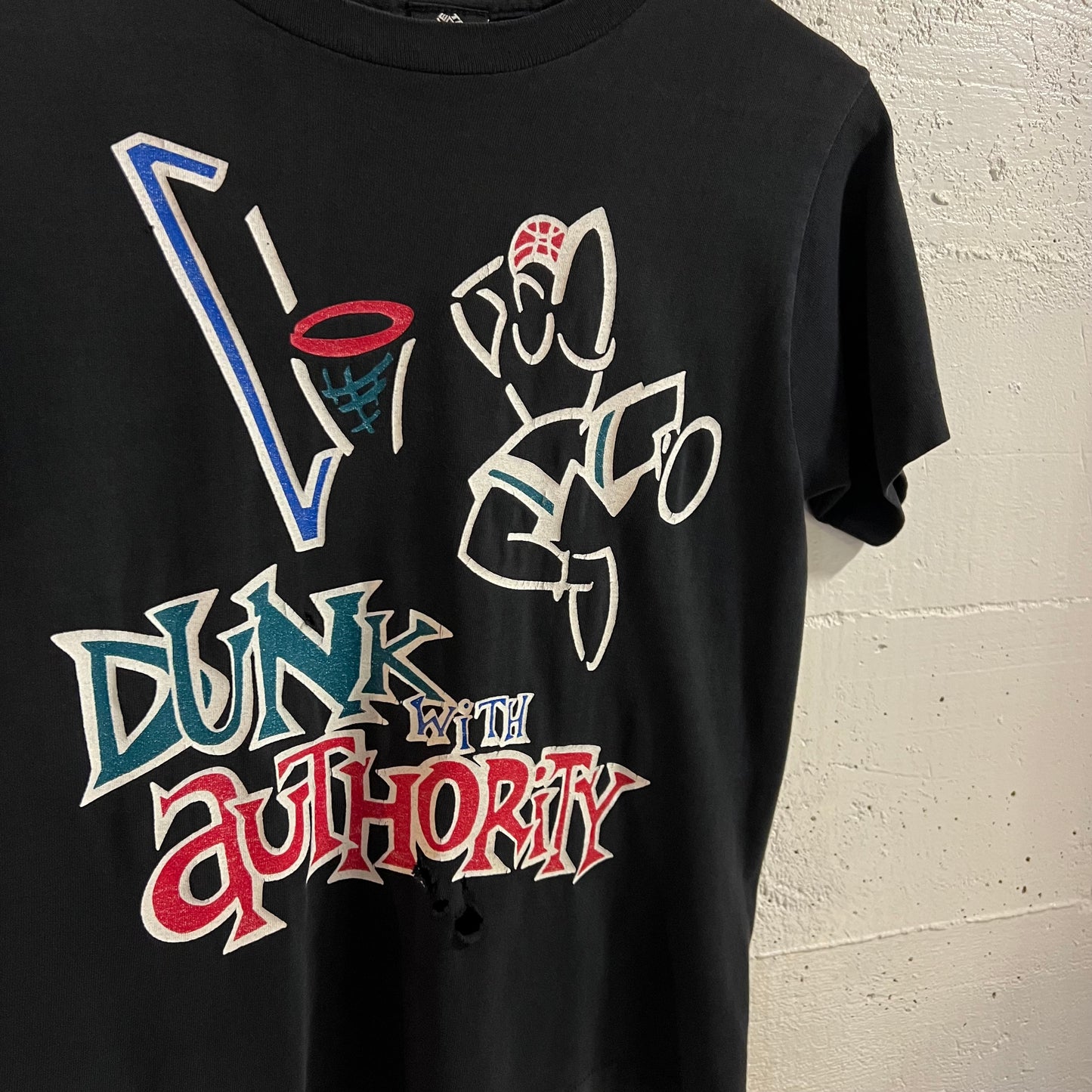 Vintage 90’s Distressed Above The Rim Hoop Wear Reebok Basketball Single Stitch Baby T-Shirt -Size Youth Medium - Made In USA - Black/Multi