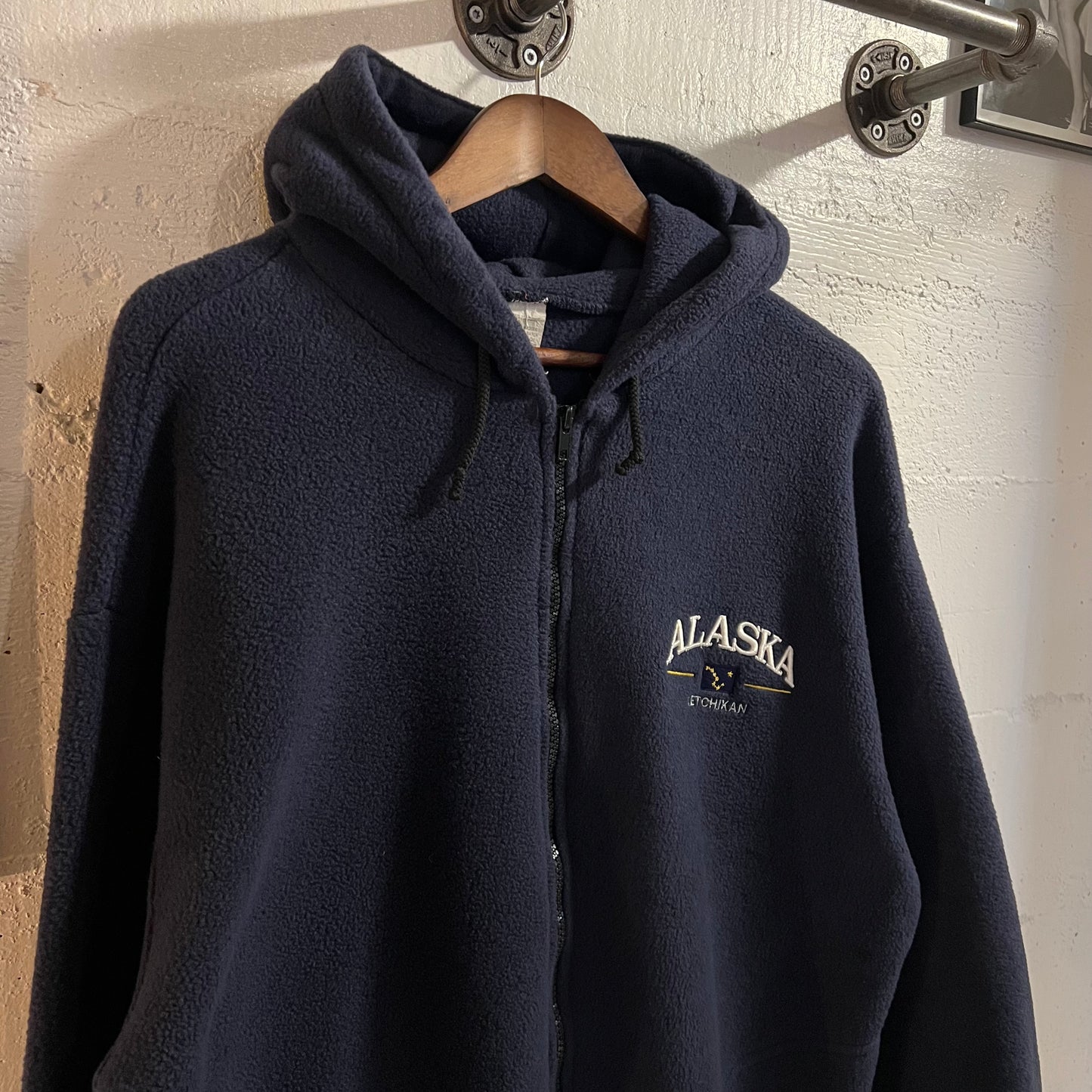 Vintage Embroidered Ketchikan, Alaska Zip Up Hoodie Fleece - Size Large - Made In USA - Navy