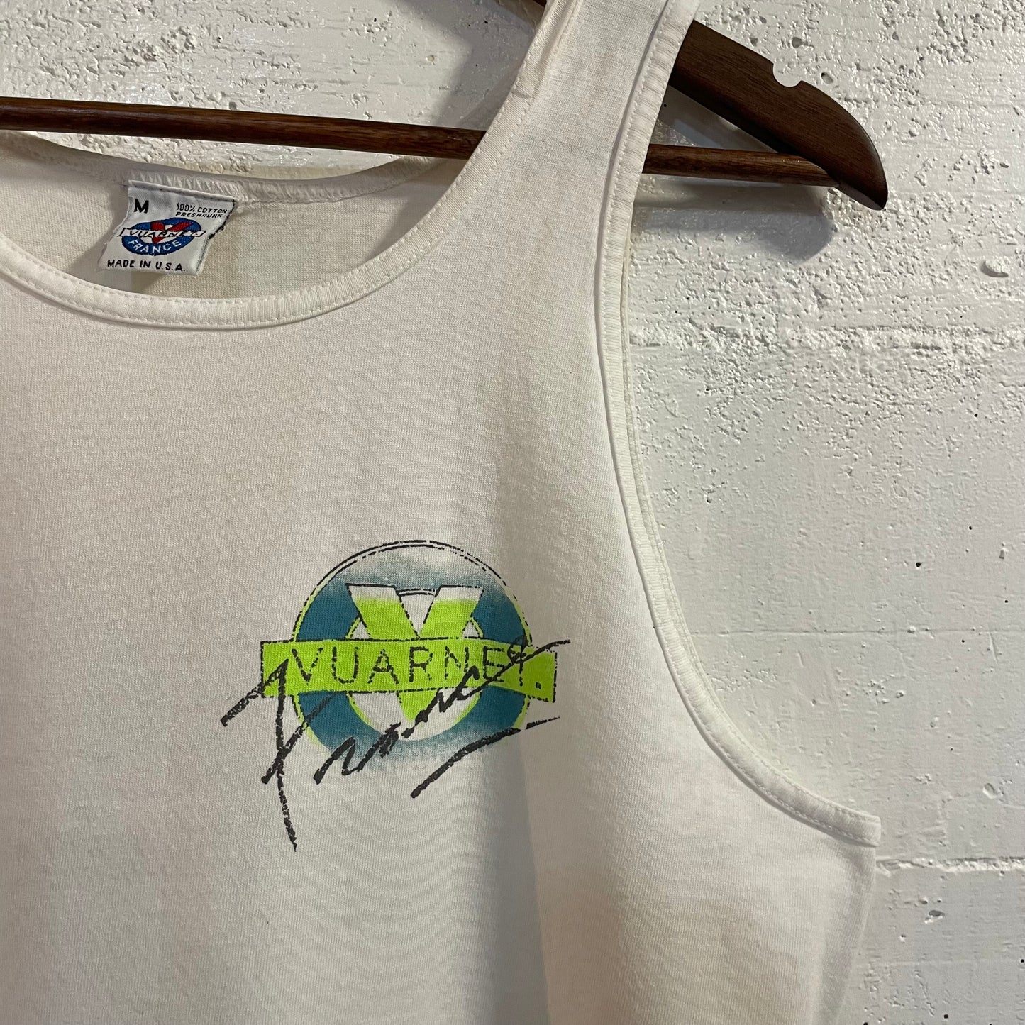 Vintage 80’s Vuarnet France Graphic Single Stitch Tank Top - Size Medium - Made In USA - White/Green/Blue/Black