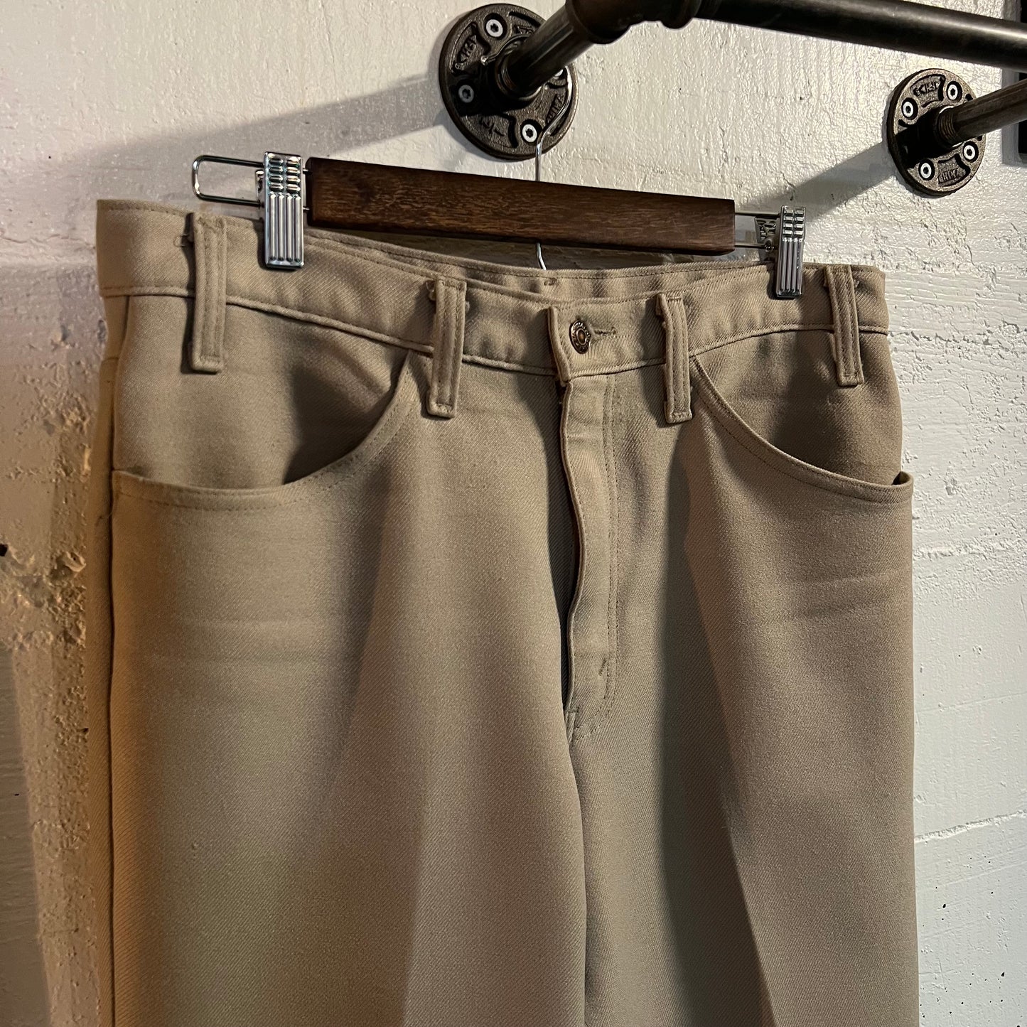 Vintage Late 70's Levi's Sta-Prest Dacron Pants - Size 34" x 30" - Made In USA - Scovill Zipper - Beige